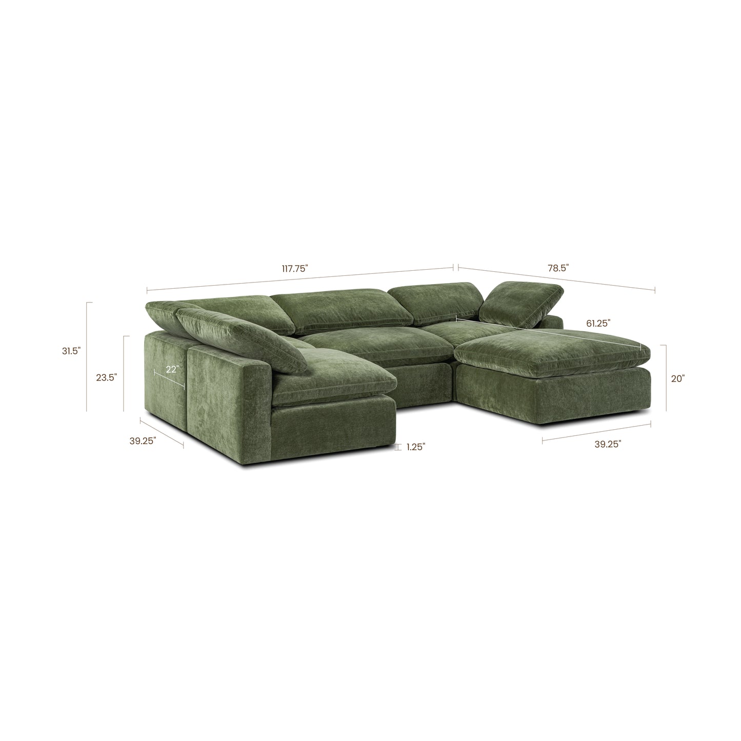 5-Seat Aspen Modular U-Sectional | Sagano Green