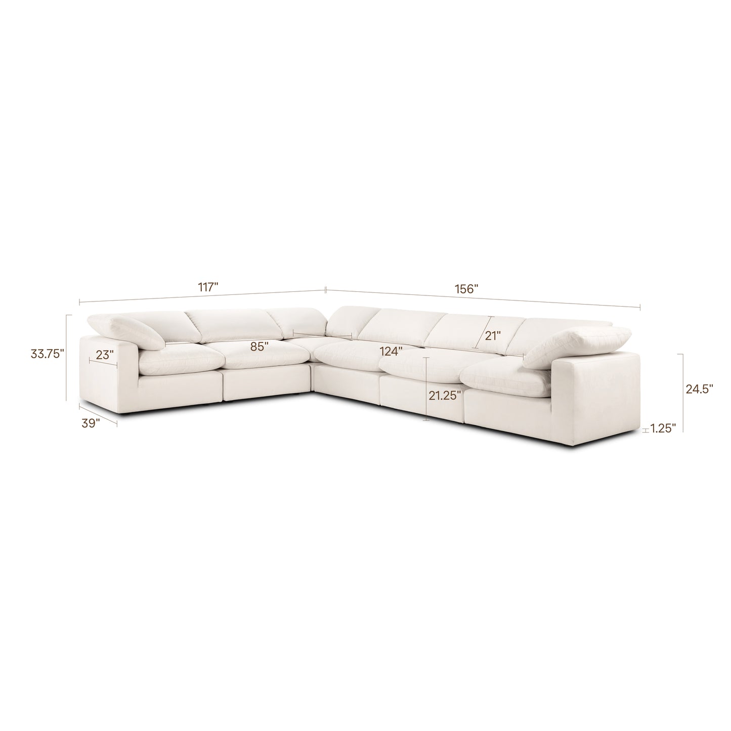 Aspen 157" Modular 6-Piece L-Shaped Sectional | Linen White