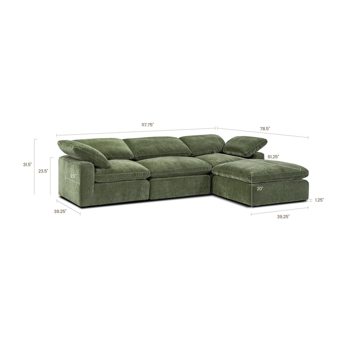 4-Seat Aspen Modular Sectional | Sagano Green