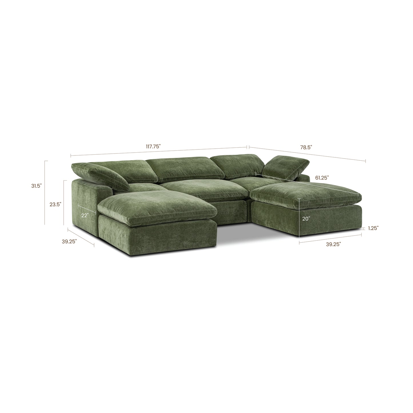 5-Seat Aspen Modular Double Chaise Sectional | Sagano Green