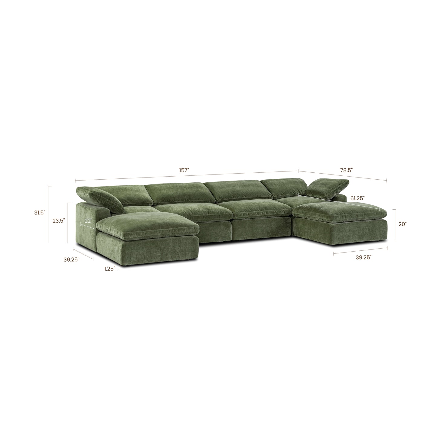 6-Seat Aspen Modular U-Sectional | Sagano Green