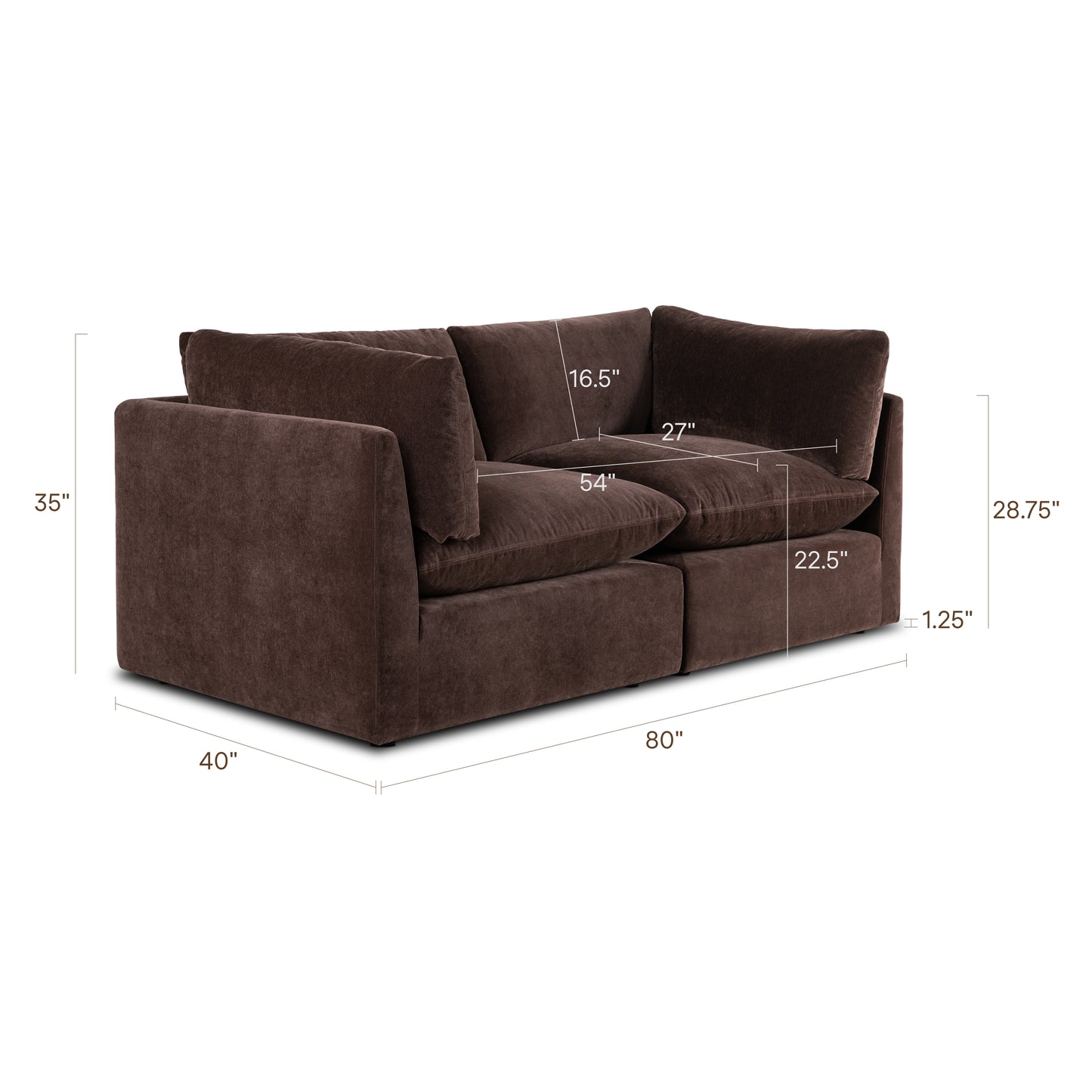Davos 81" Modular 2-Piece Apartment Sofa | Sable Brown