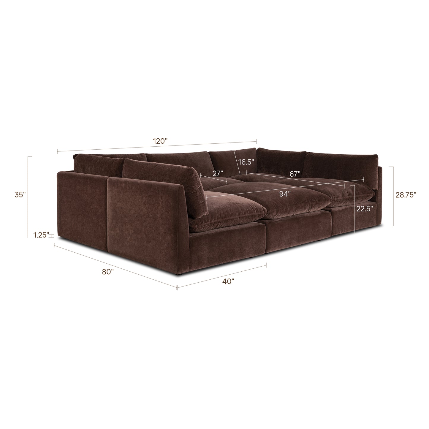 Davos 122" Modular 6-Piece Pit Lounge Sectional | Sable Brown