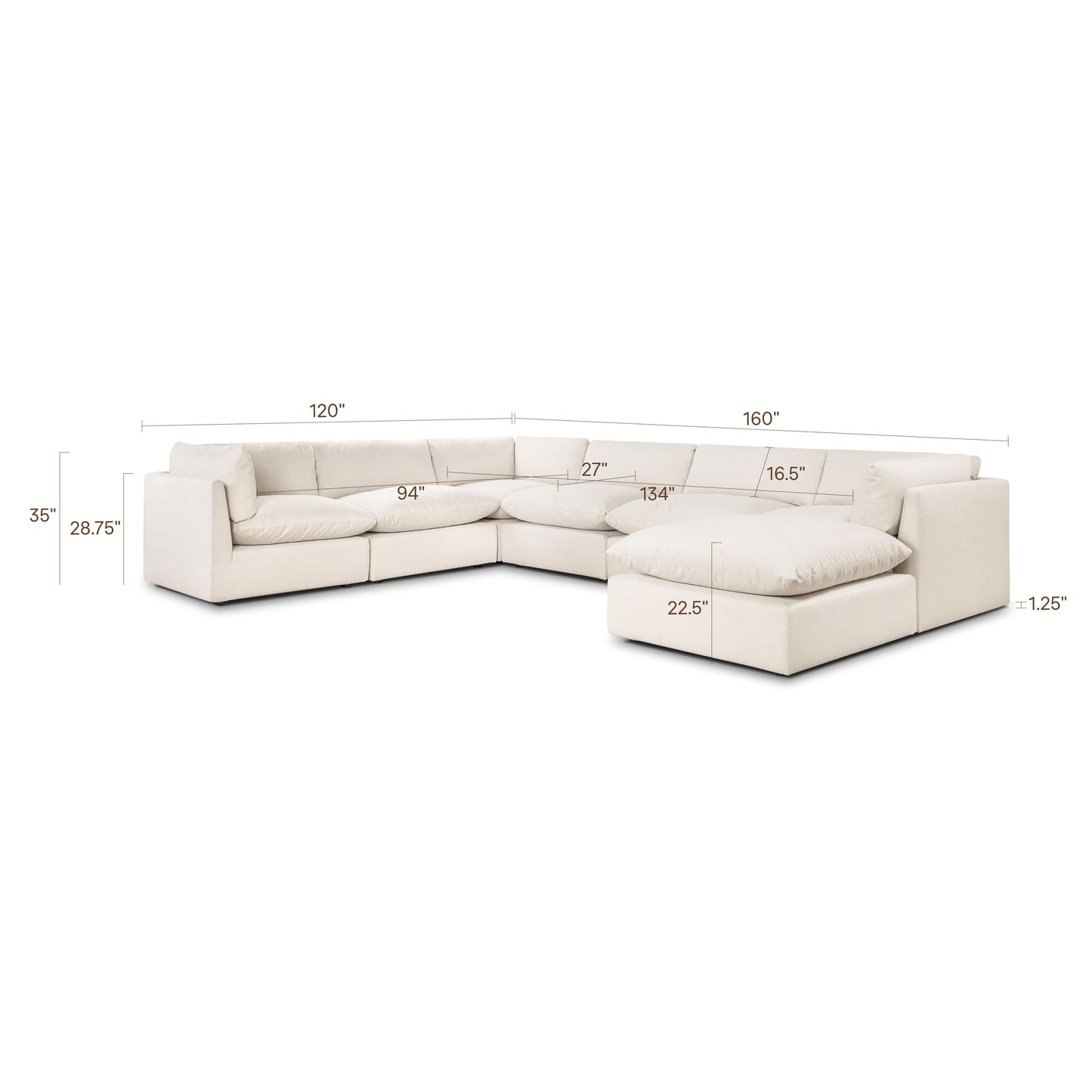 Davos 162" Modular 7-Piece L-Shaped Sectional with Chaise | Linen White