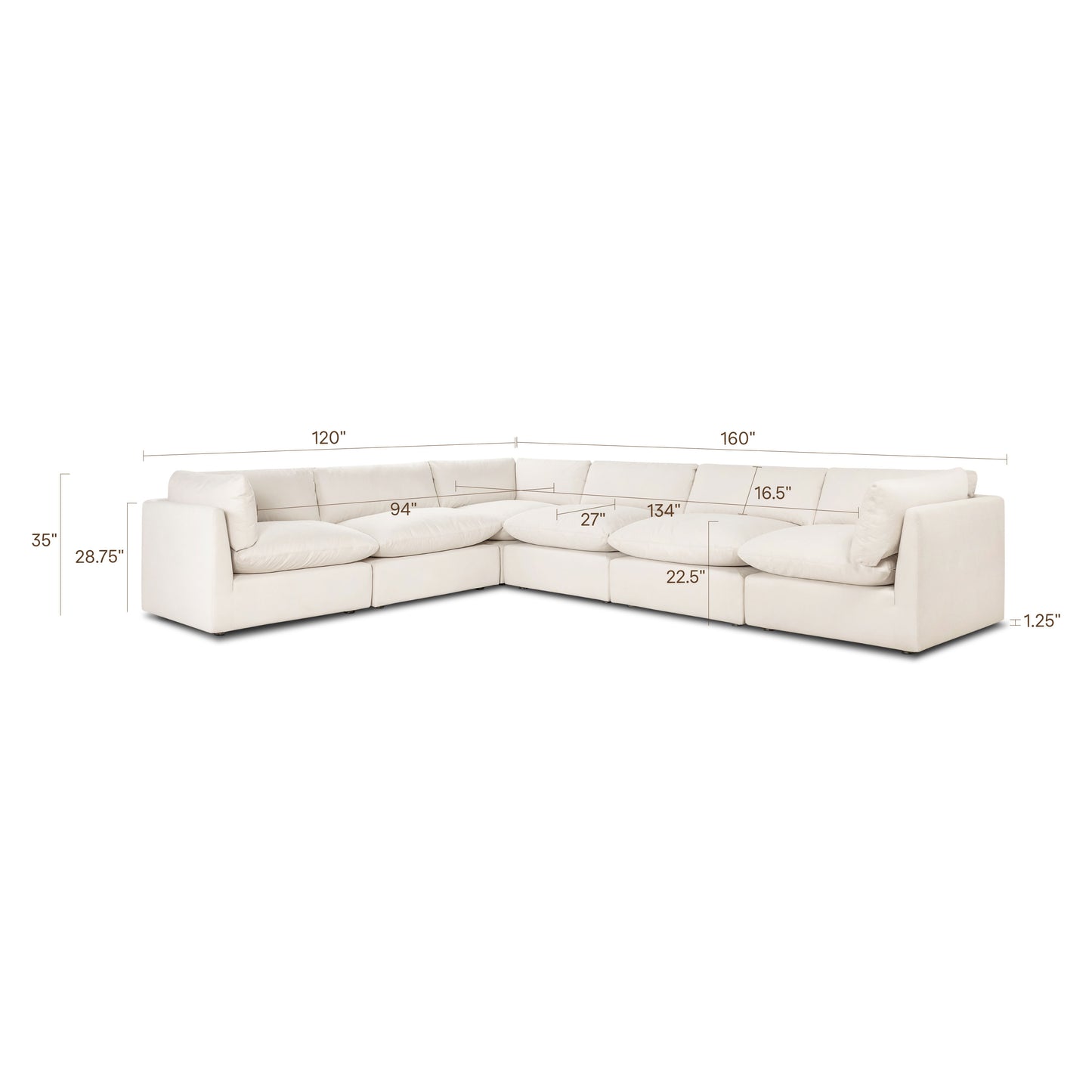 Davos 162" Modular 6-Piece L-Shaped Sectional | Linen White