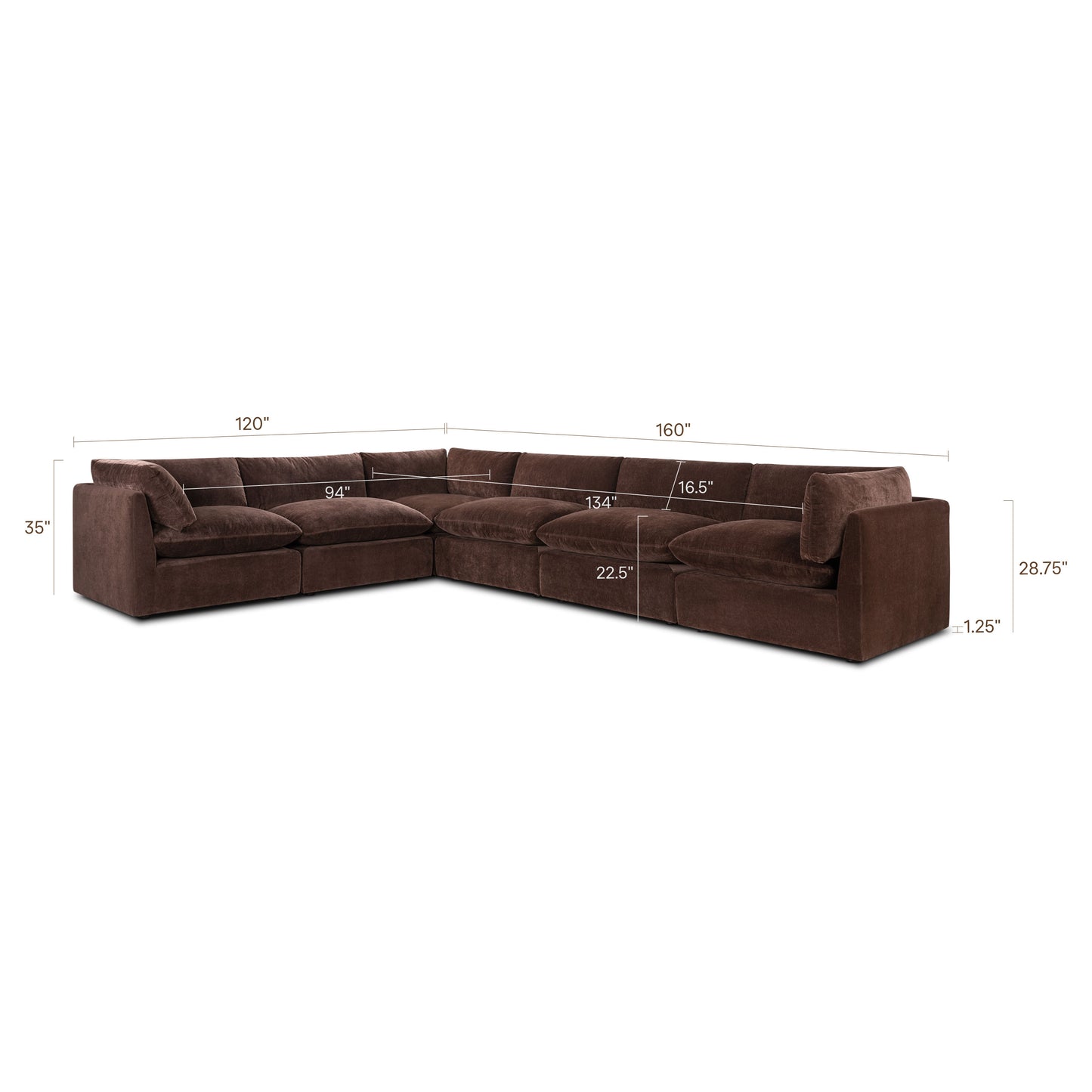 Davos 162" Modular 6-Piece L-Shaped Sectional | Sable Brown