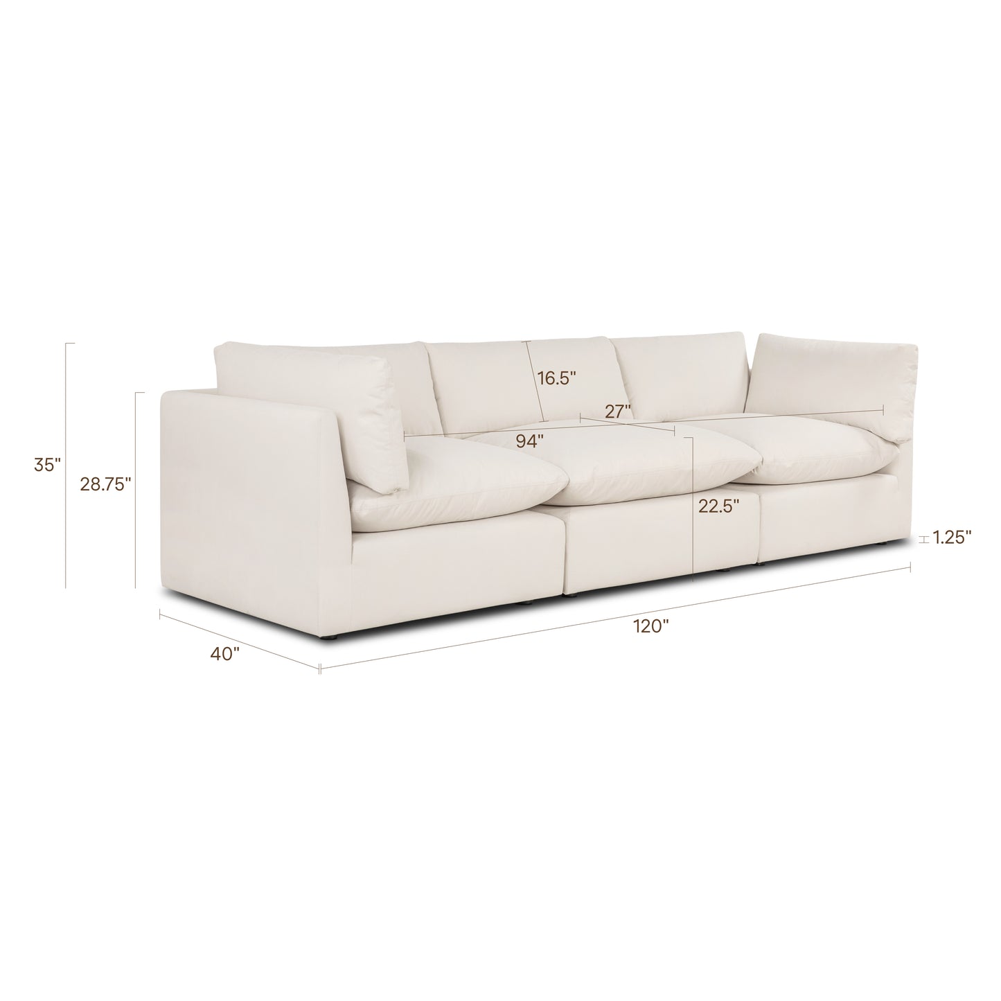 Davos 122" Modular 3-Piece Sofa | Linen White