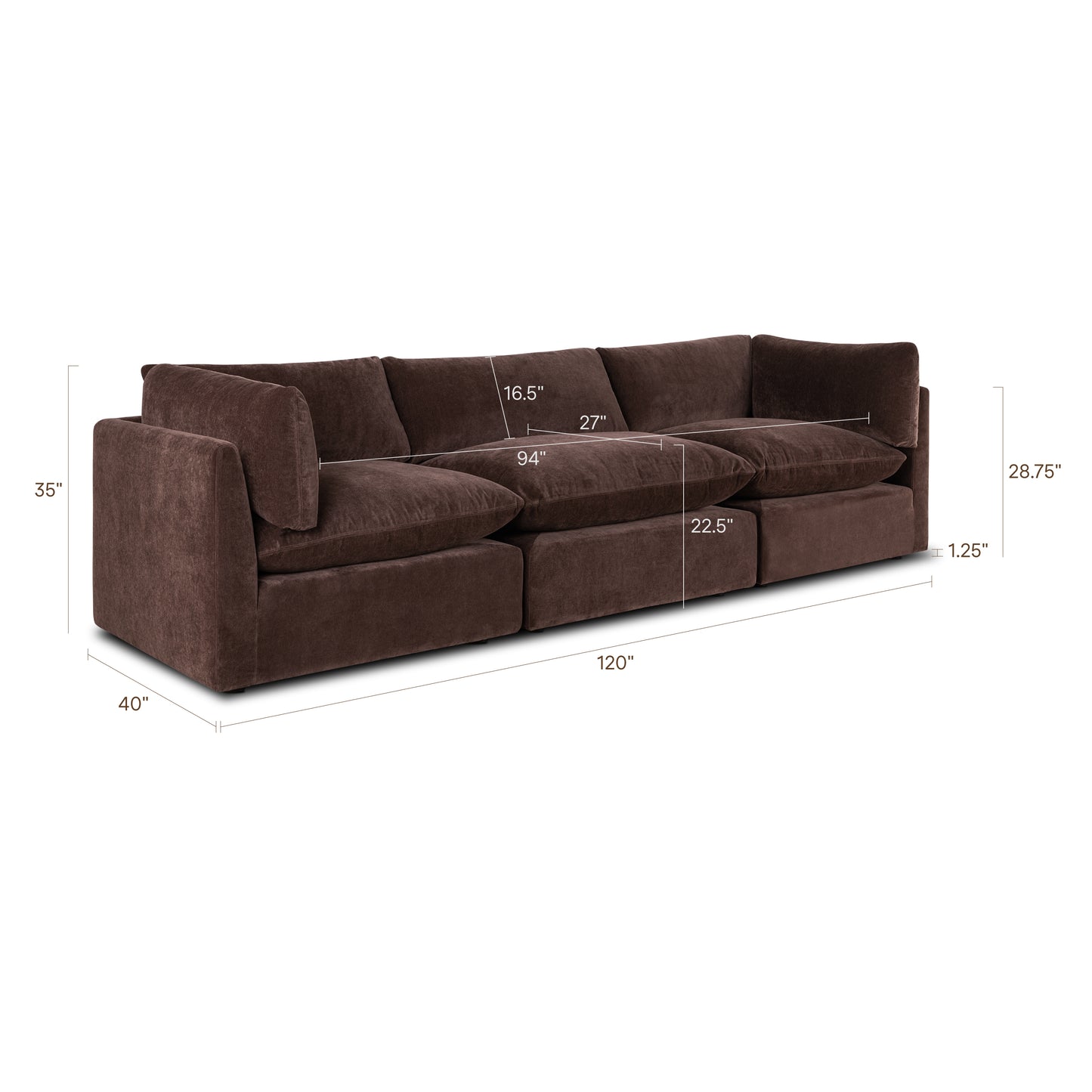 Davos 122" Modular 3-Piece Sofa | Sable Brown