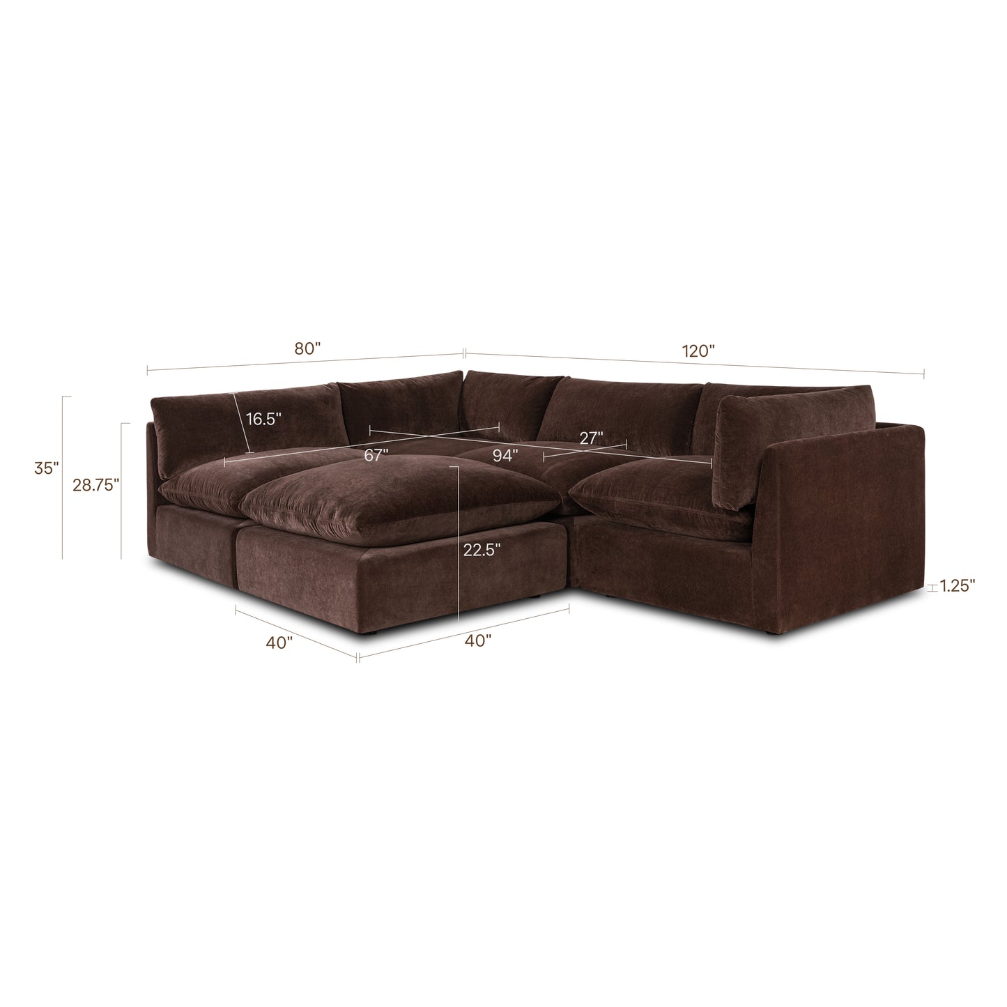 Davos 122" Modular 5-Piece Pit Lounge Sectional | Sable Brown