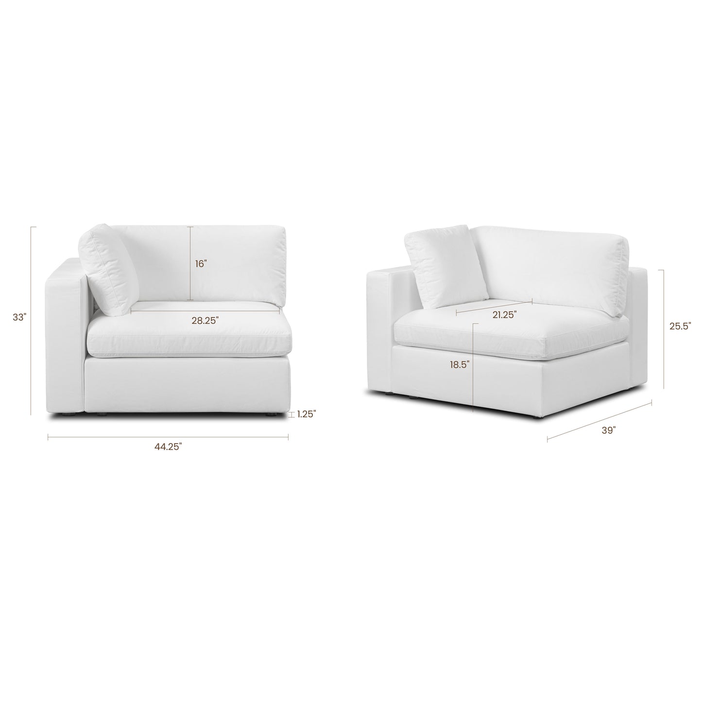 Vari Modular Left Arm Facing Corner + Toss Pillow | Cotton White