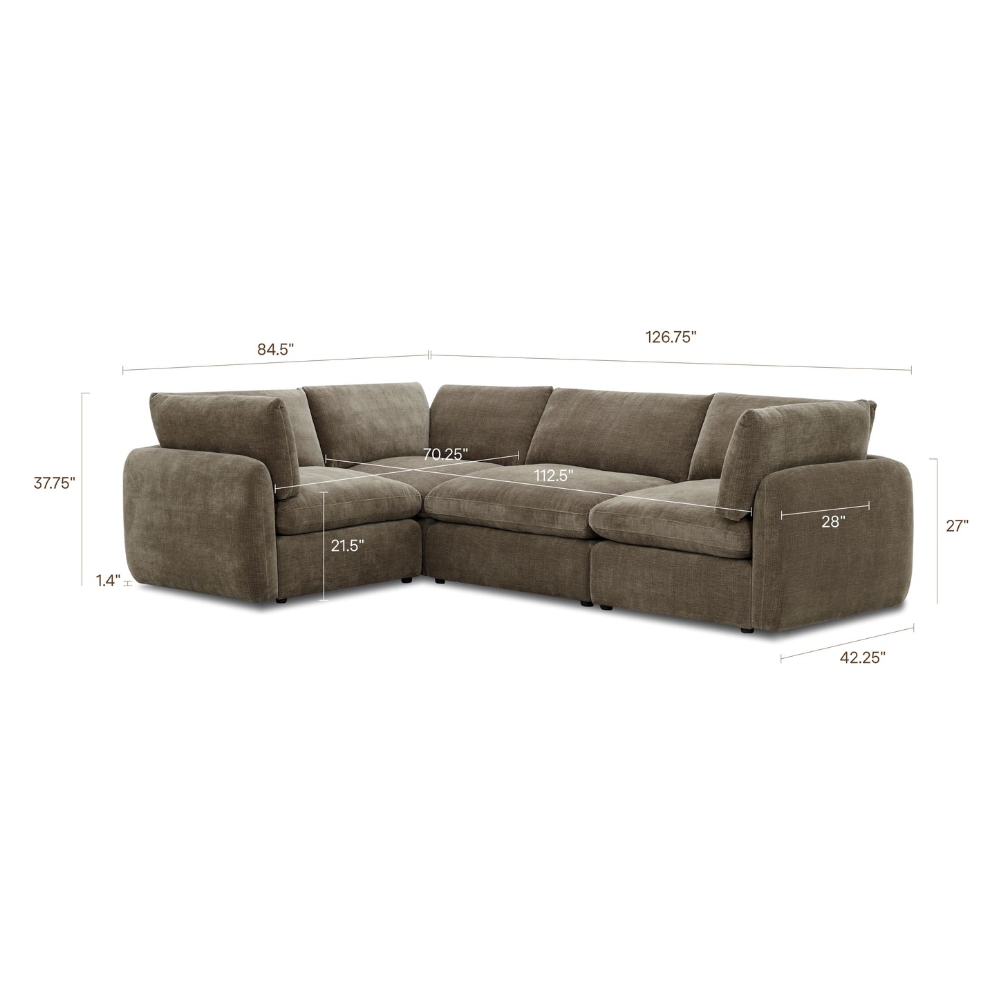 Tonga Modular 4-Piece L-Shaped Sectional | Clove Brown