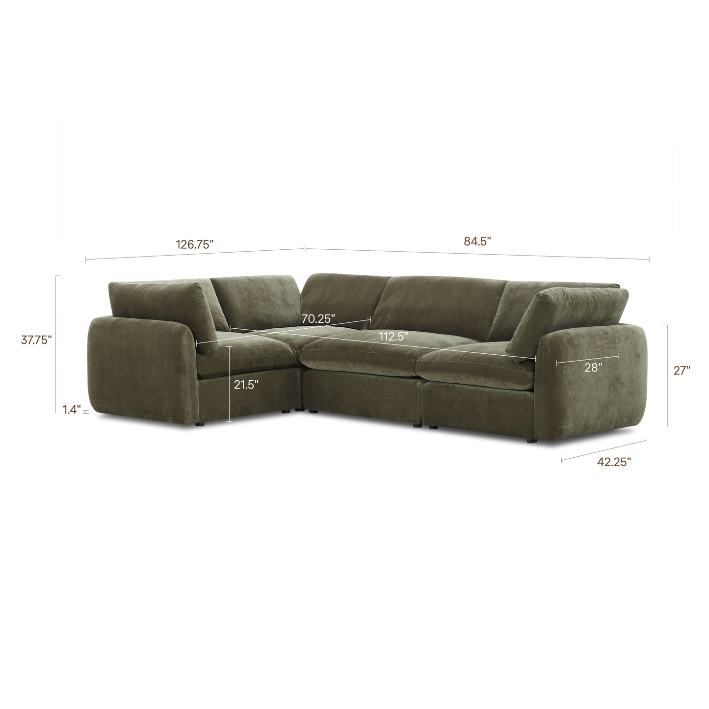 Tonga Modular 4-Piece L-Shaped Sectional | Lume Green