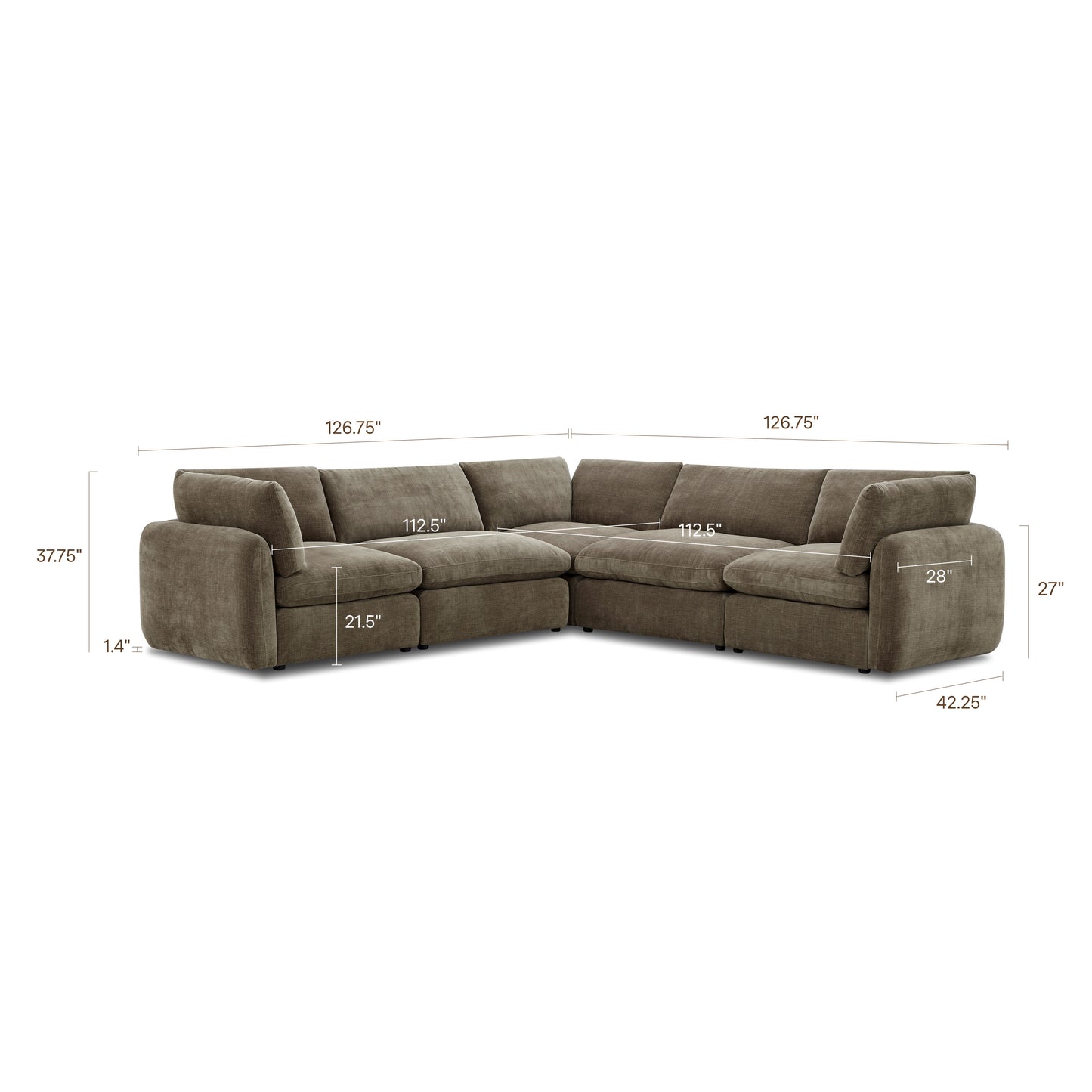 Tonga Modular 5-Piece L-Shaped Corner Sectional | Clove Brown
