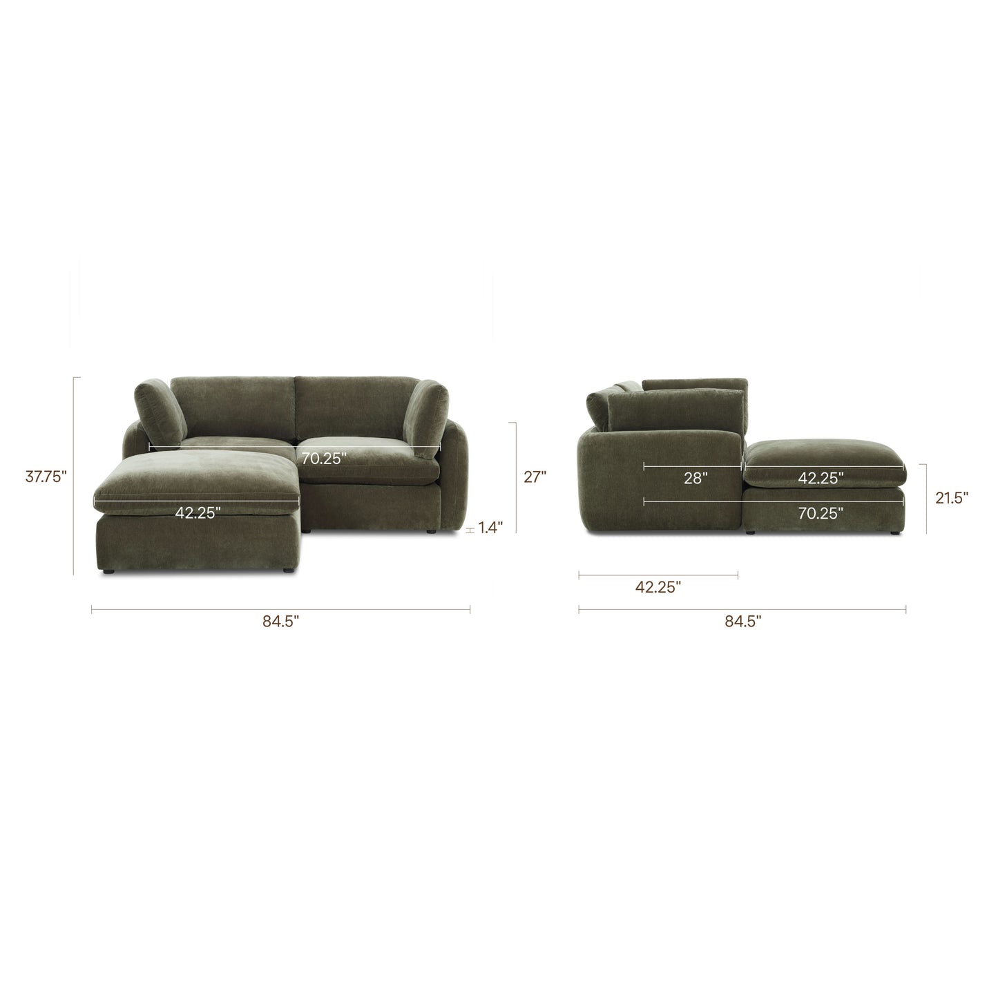 Tonga Modular 3-Piece L-Shaped Sectional with Reversible Ottoman | Lume Green