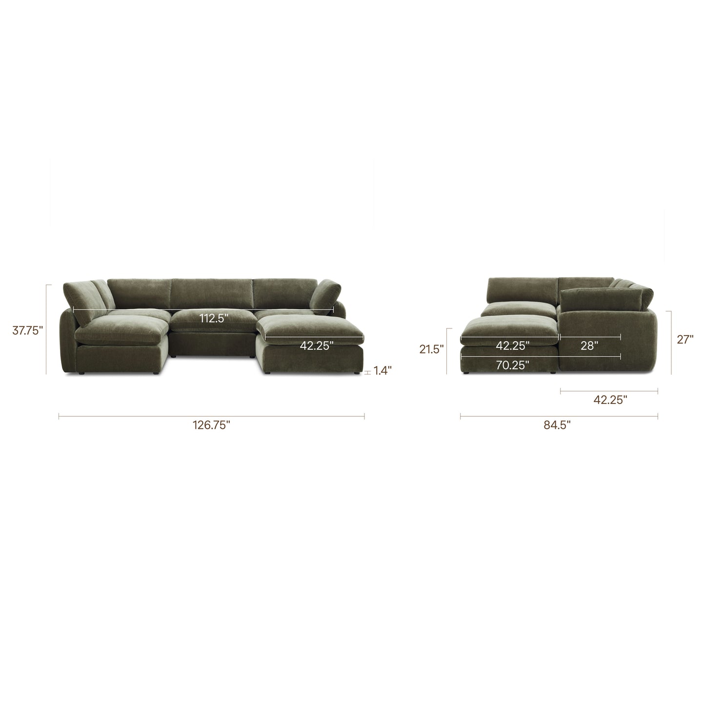 Tonga Modular 5-Piece U-Shaped Double Chaise Sectional | Lume Green