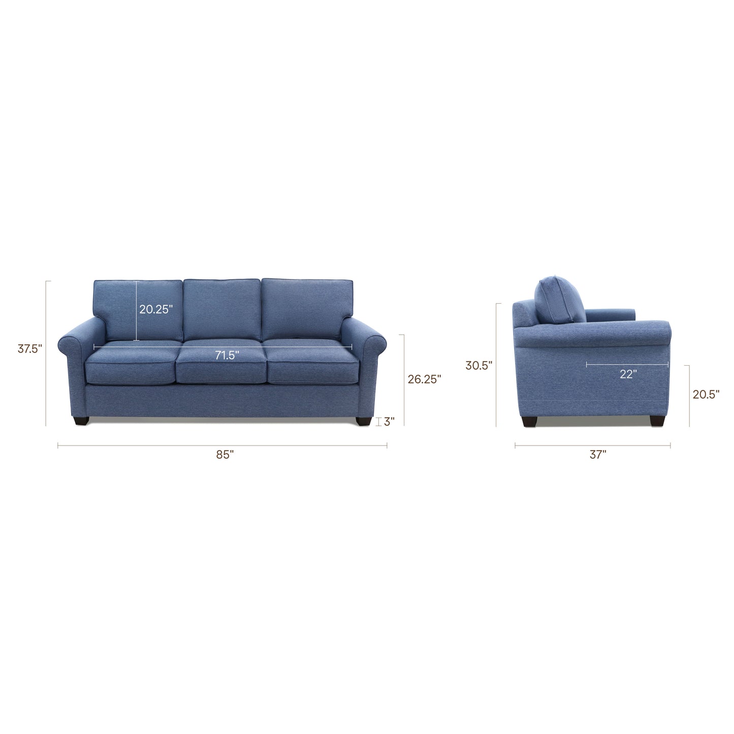 Riverton 85" Convertible Pull-Out Sofa Bed | Denim Blue