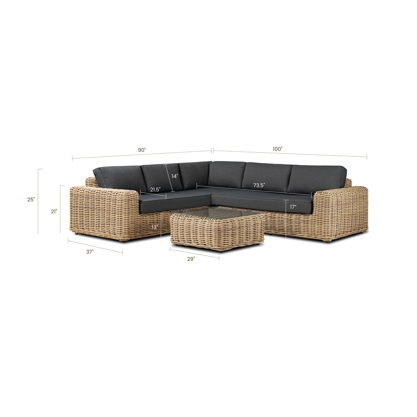 Puglia Corner Sectional Set with Coffee Table | Dark Grey
