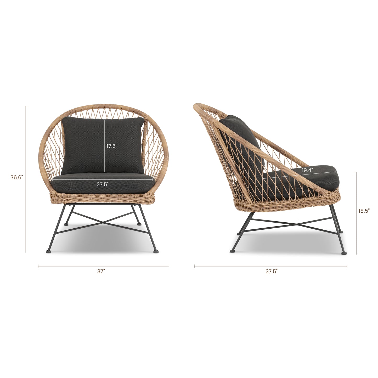 Ponza Indoor / Outdoor Lounge Chair | Medium Grey | Set of 2