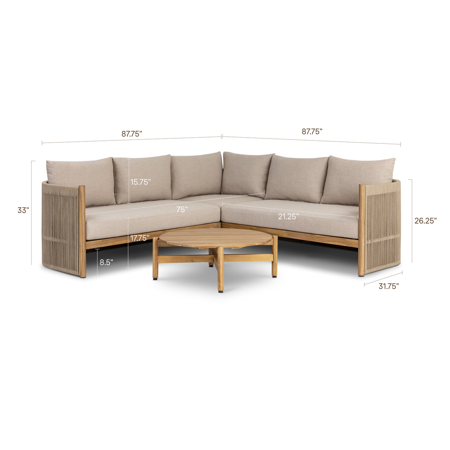Gomera Outdoor Corner Set with Coffee Table | Natural Beige