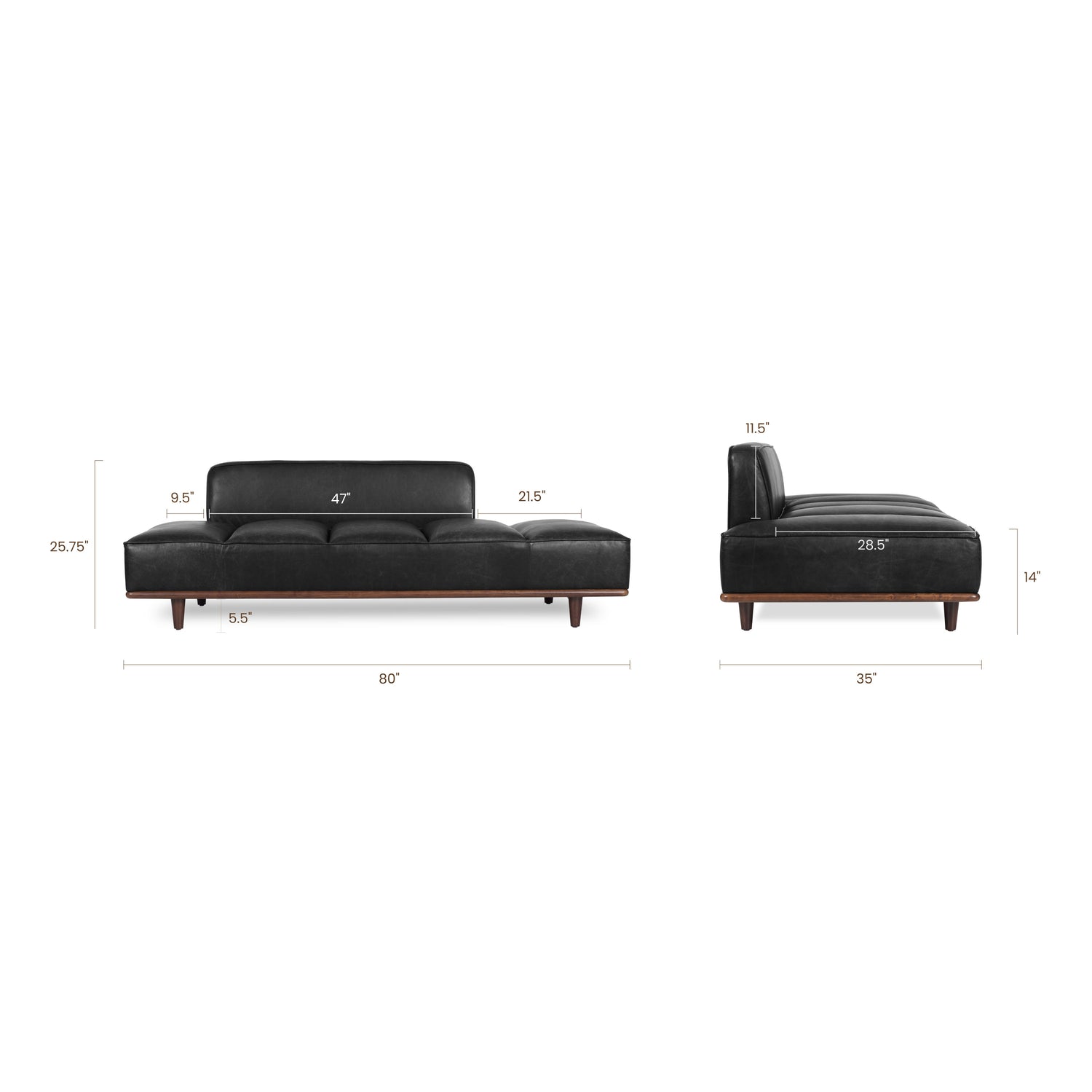 Jasper Leather Daybed | Onyx Black 