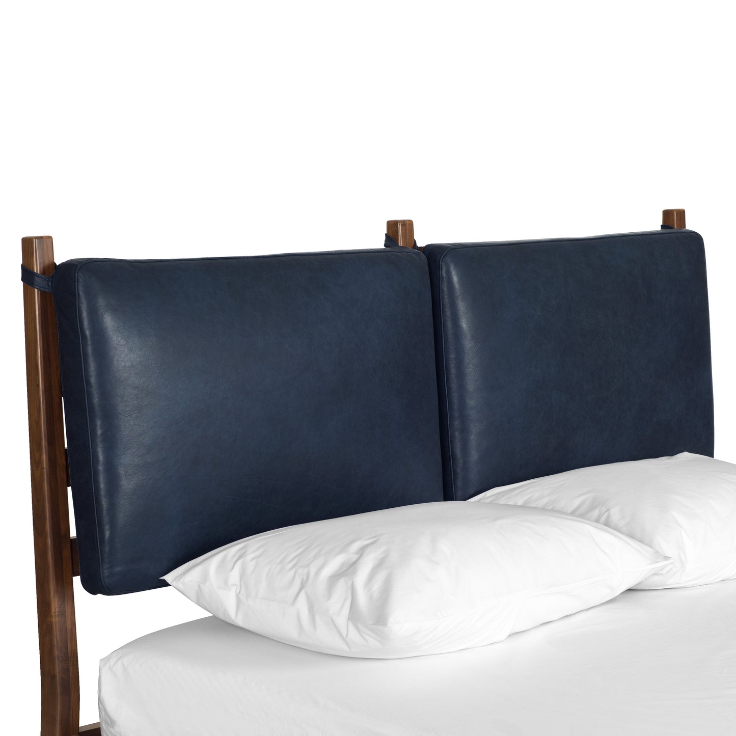 Truro Bed with Leather Cushions | Midnight Blue | Queen