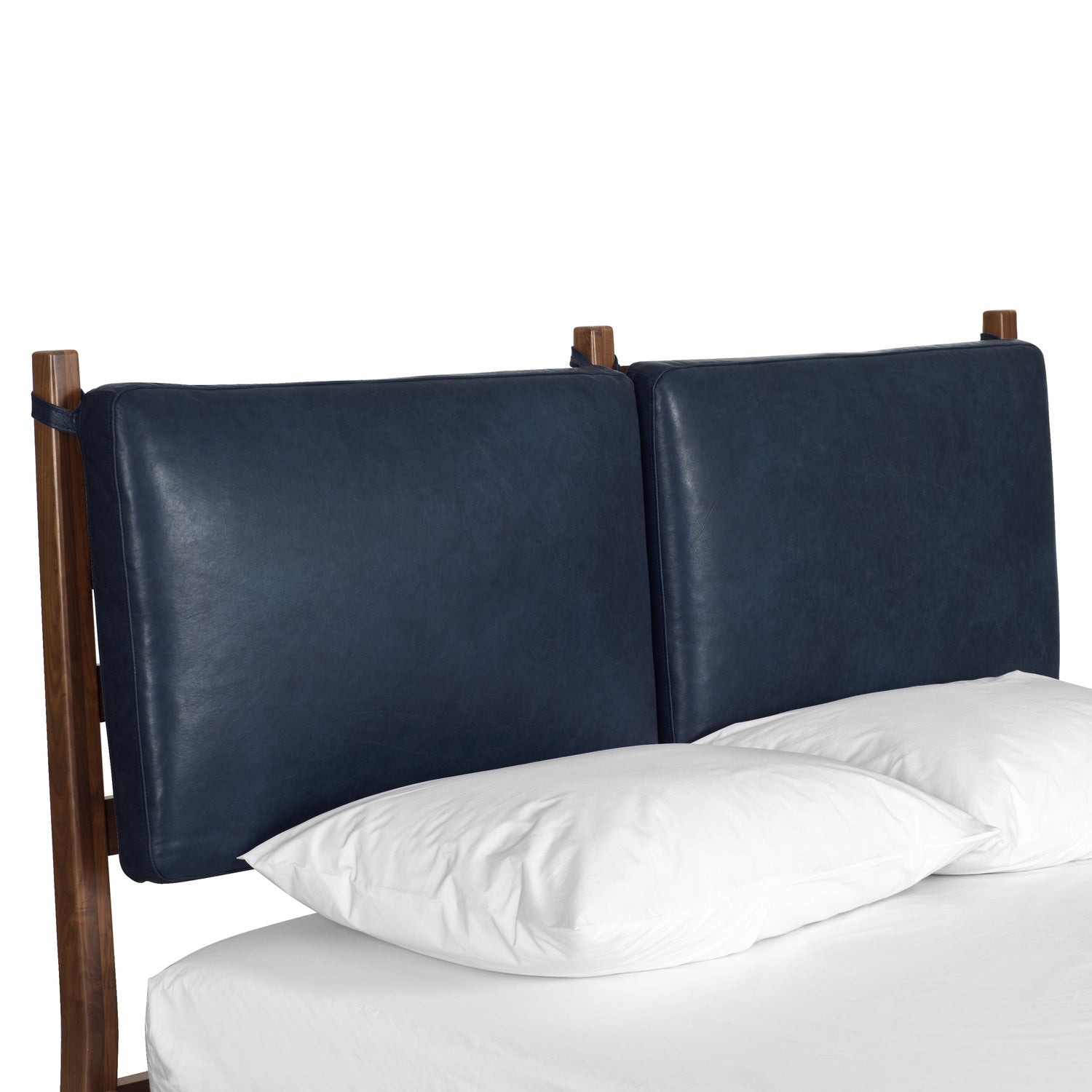 Truro Bed with Leather Cushions | Midnight Blue | Queen 