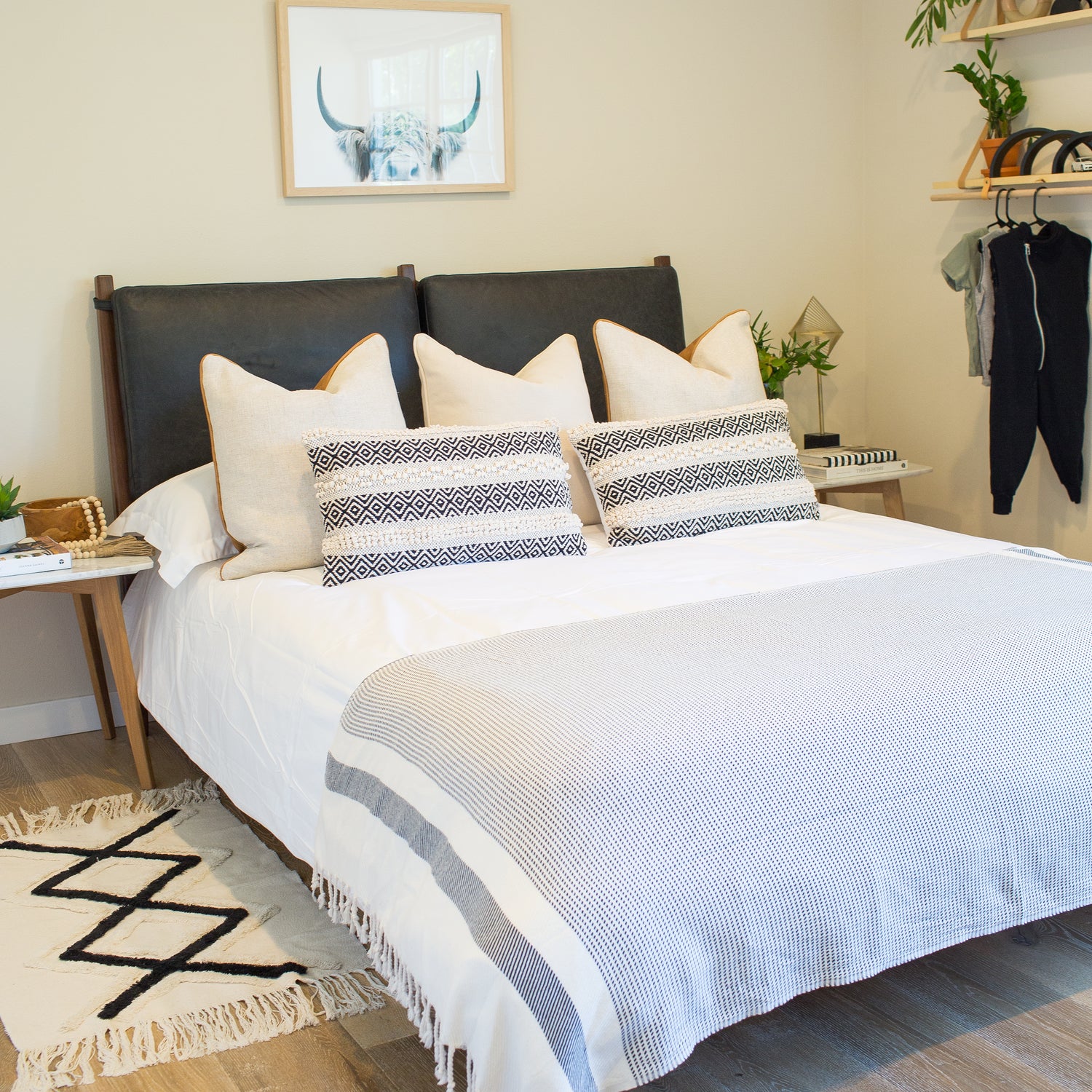 Truro Bed with Leather Cushions | Onyx Black | Queen lifestyle_image