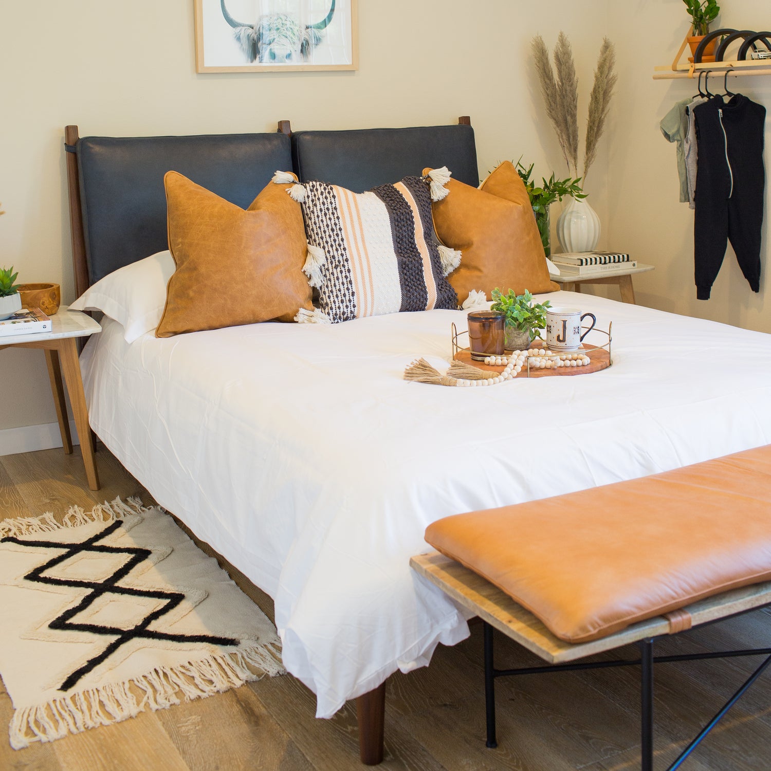 Truro Bed with Leather Cushions | Midnight Blue | Queen lifestyle_image