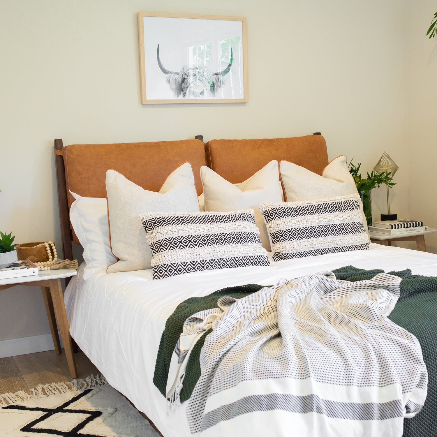 Truro Bed Headboard Cushion Set | Cognac Tan | Queen lifestyle_image