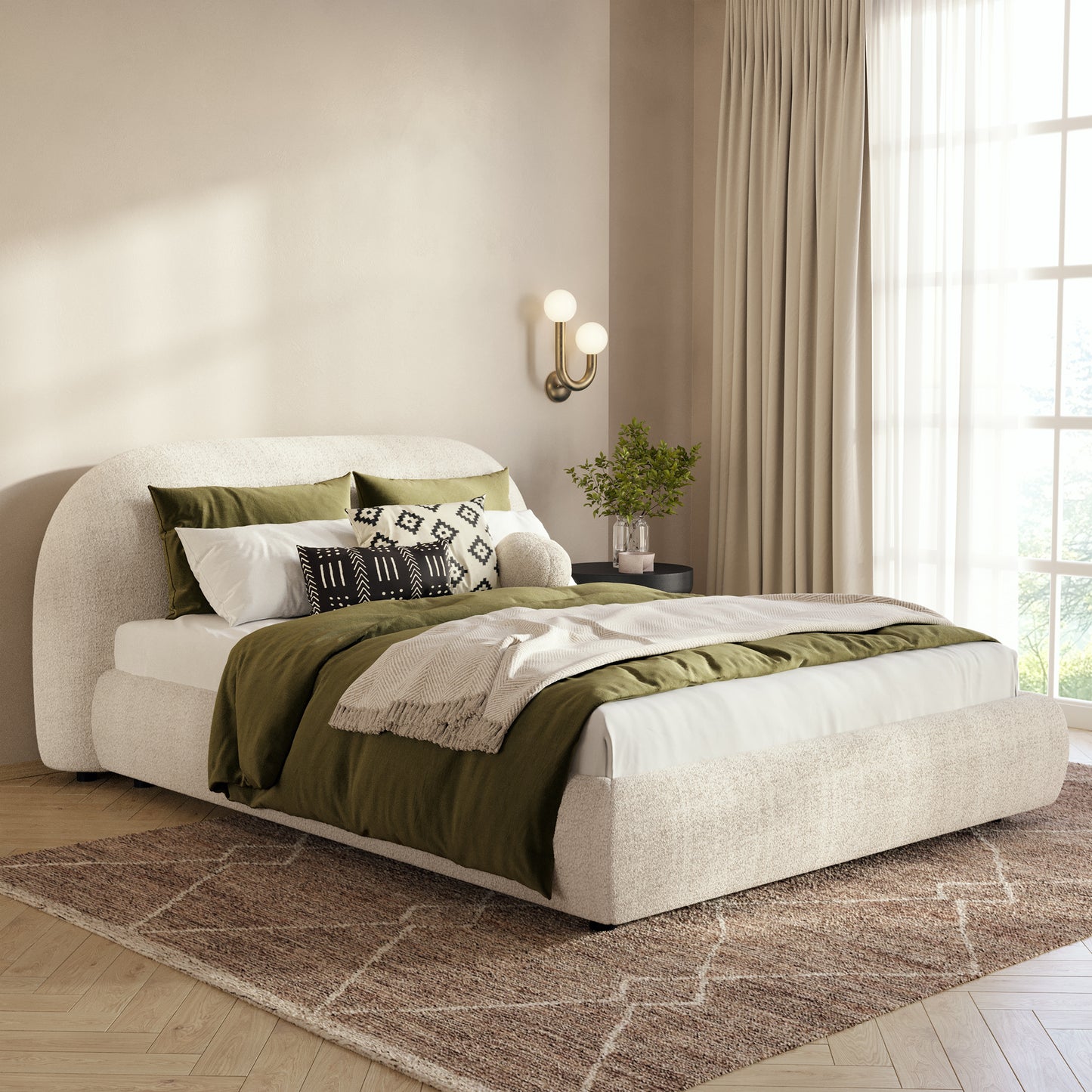 Genoa Bed | Crema White Boucle | Queen