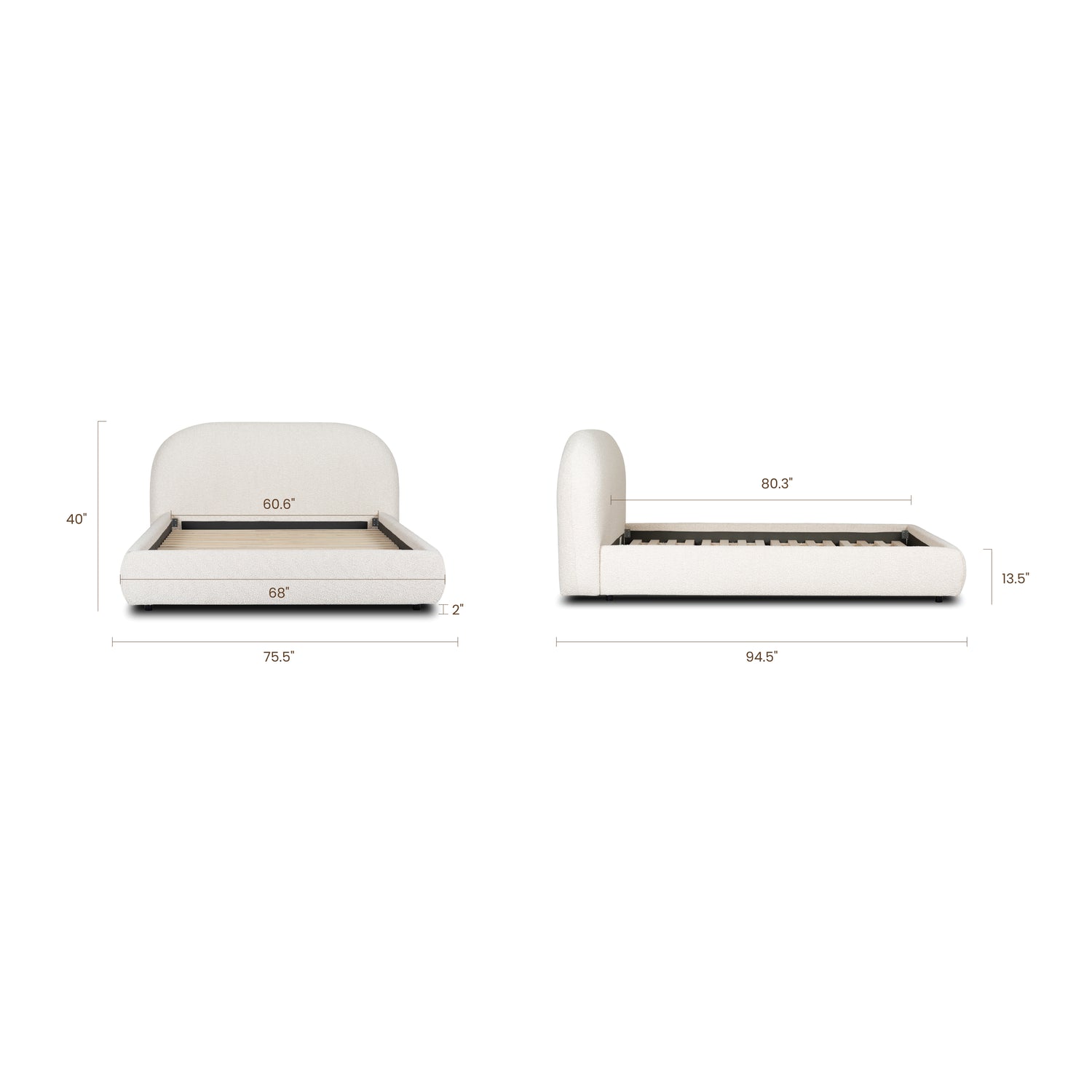 Genoa Bed | Crema White Boucle | Queen 