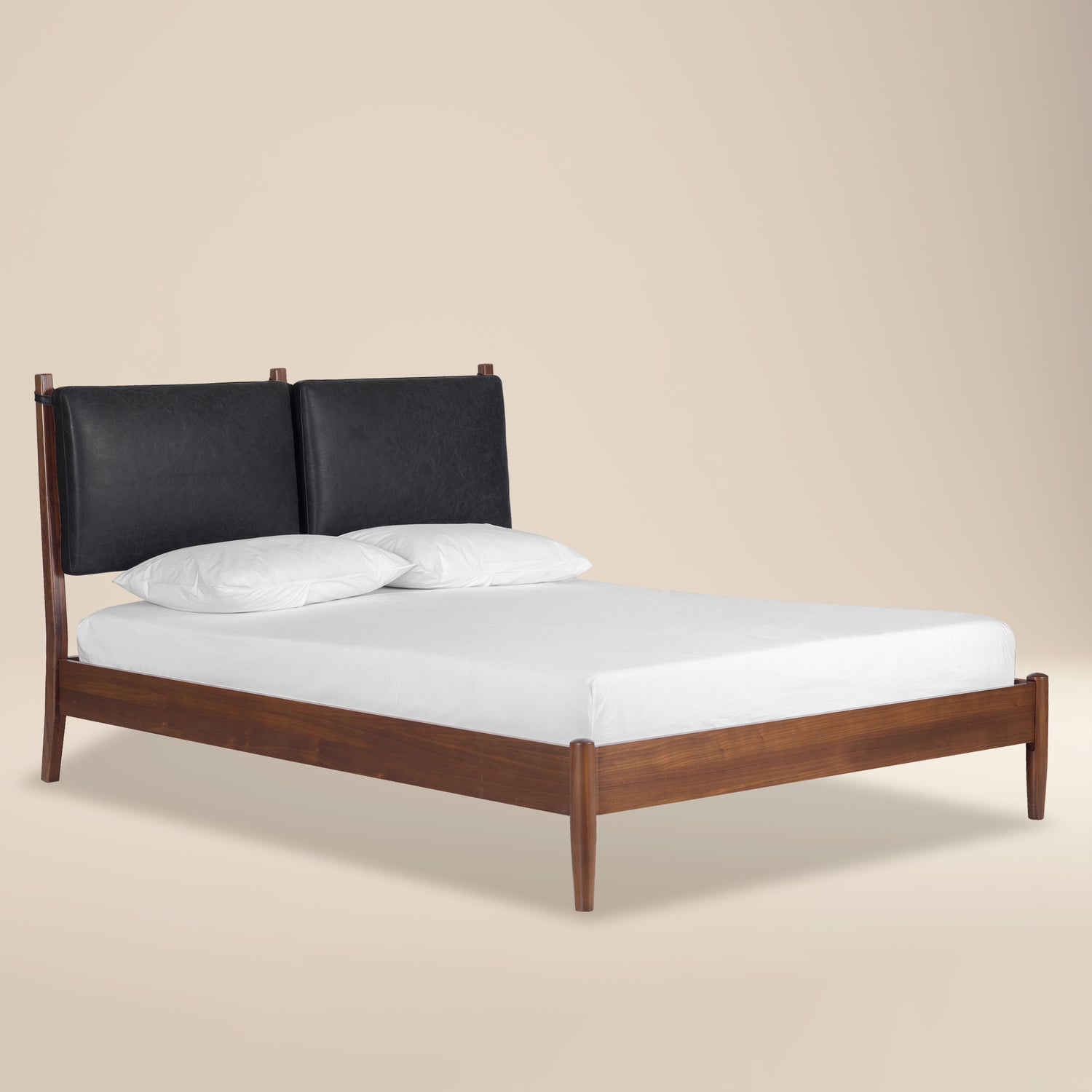 Truro Bed with Leather Cushions | Onyx Black | Queen 