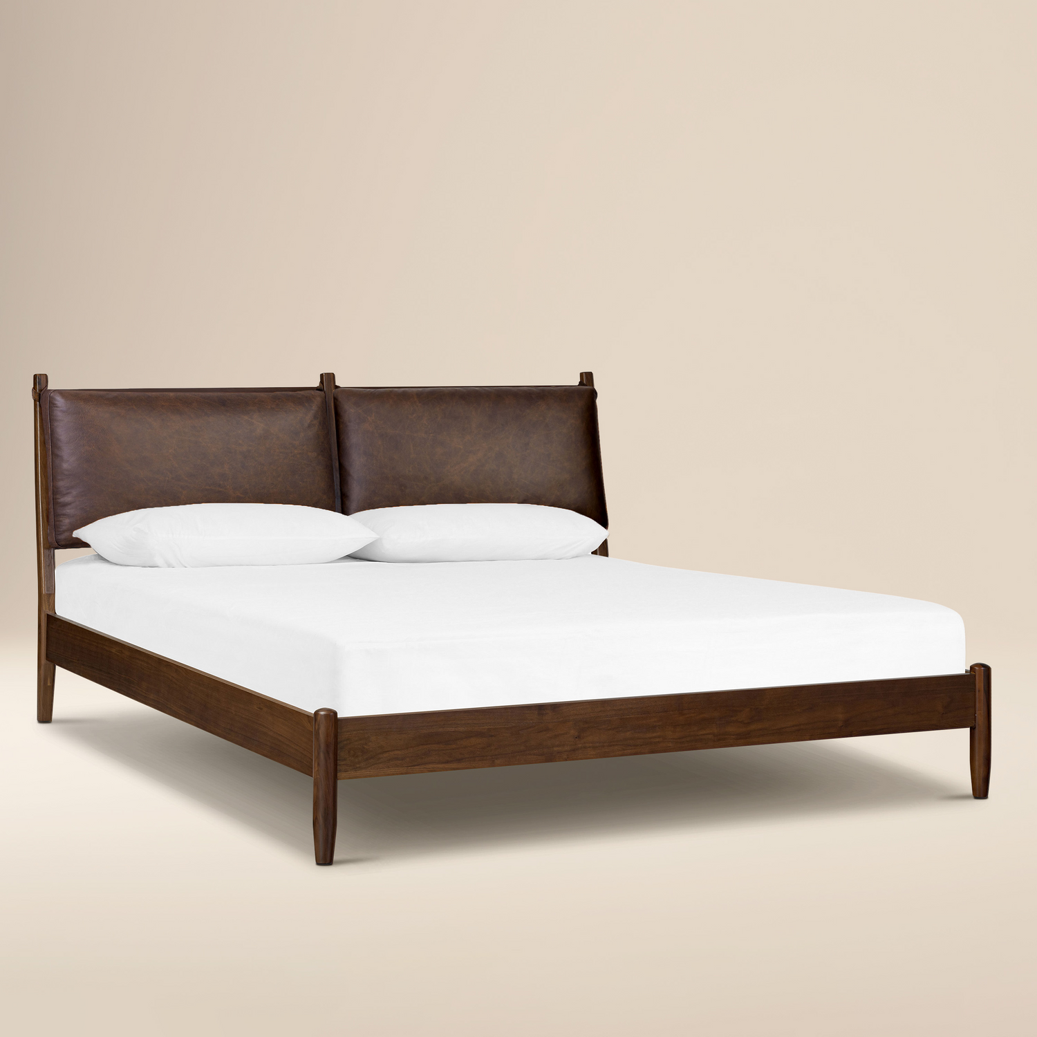 Truro Bed with Leather Cushions | Bridle Brown | Queen 