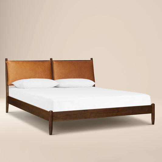 Truro Bed with Leather Cushions | Cognac Tan | Queen