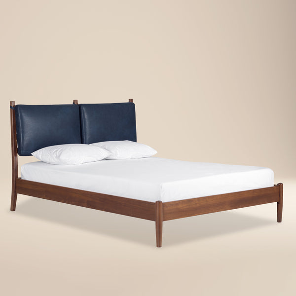 Truro Bed with Leather Cushions | Midnight Blue | King