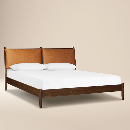 Truro Bed with Leather Cushions | Cognac Tan | King