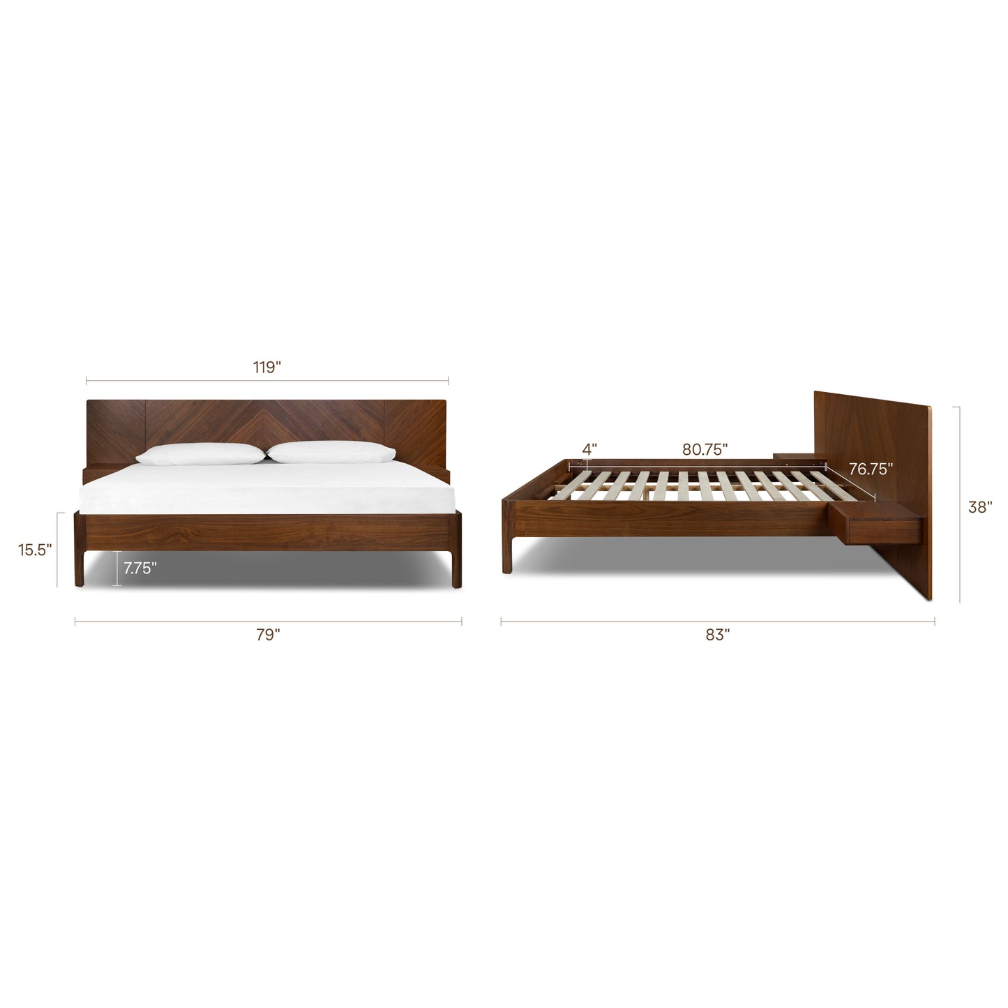 Amalfi Low Profile Bed with Nightstands | Walnut | King