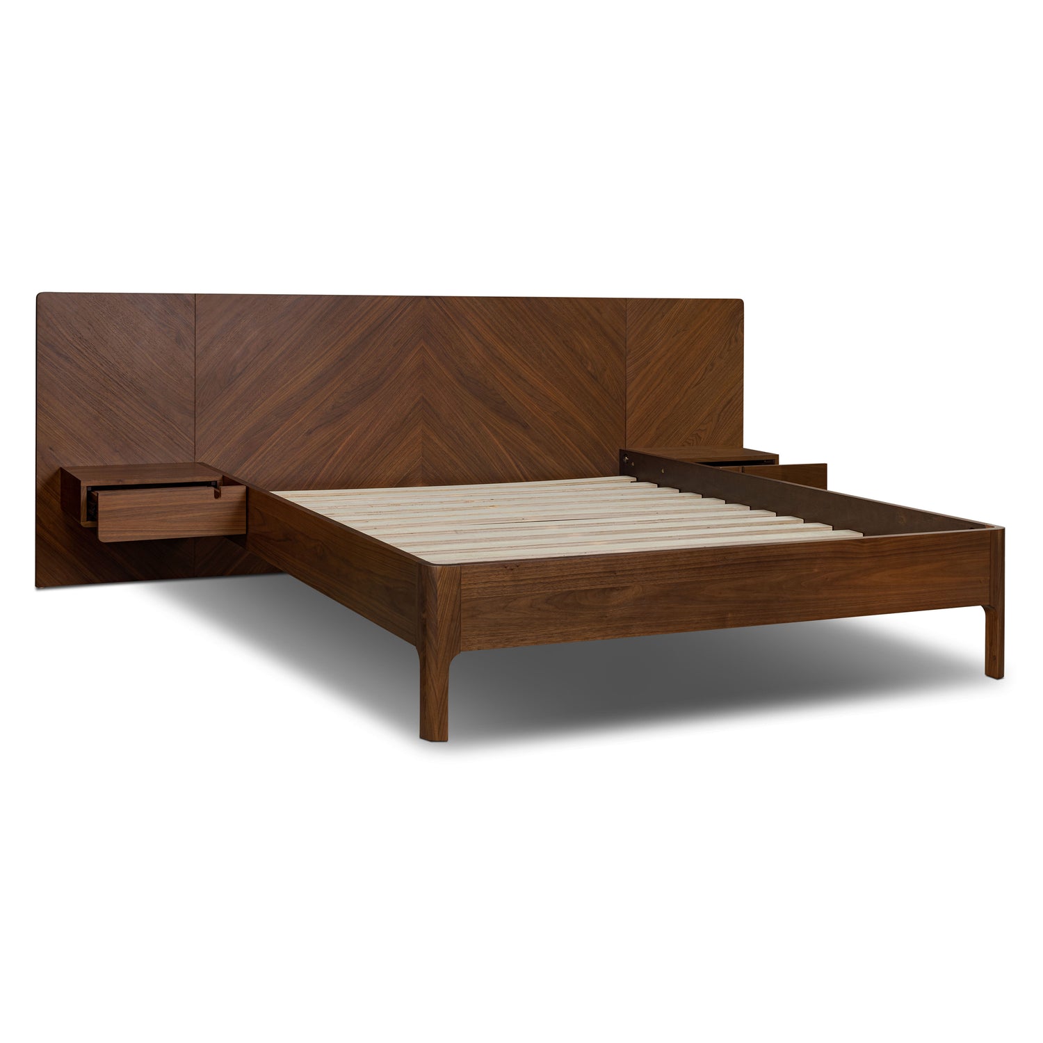 Amalfi Low Profile Bed with Nightstands | Walnut | Queen 