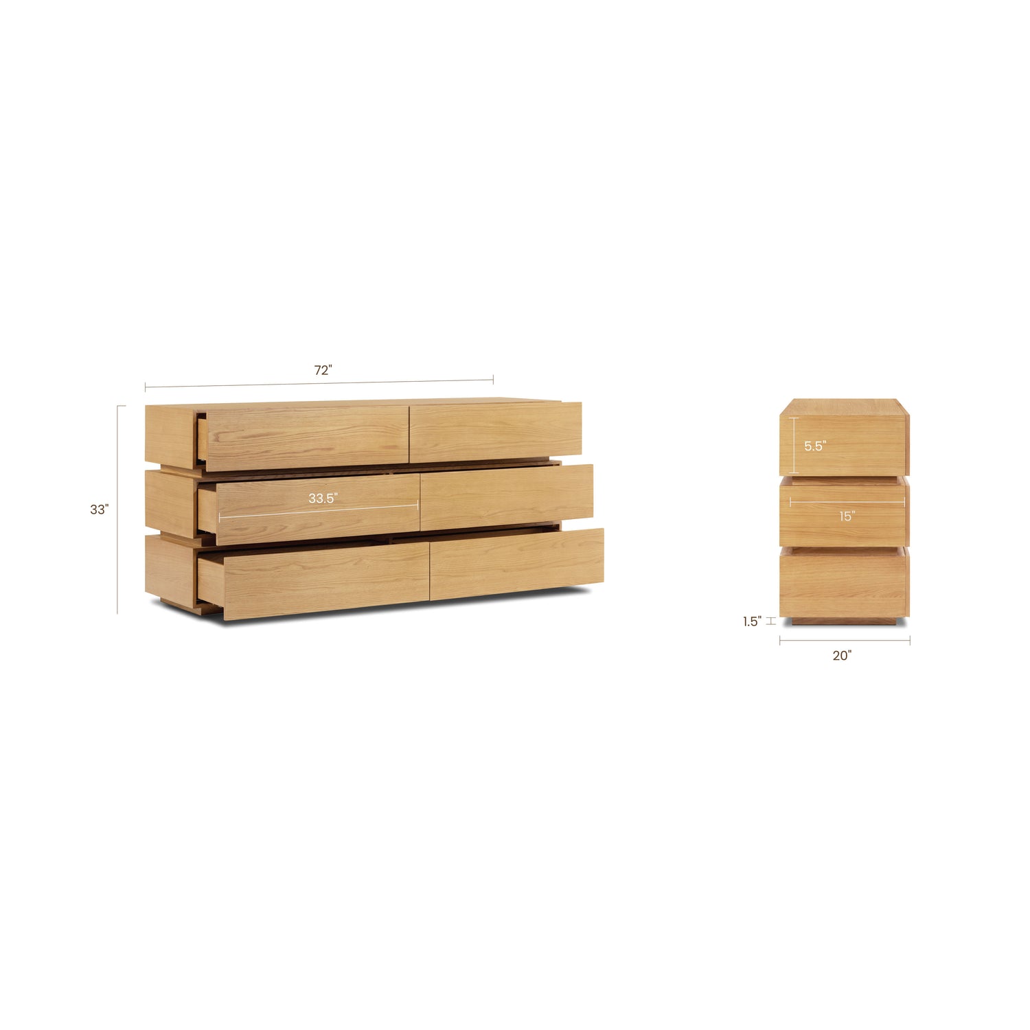 Pino 6 Drawer Dresser | Oak 