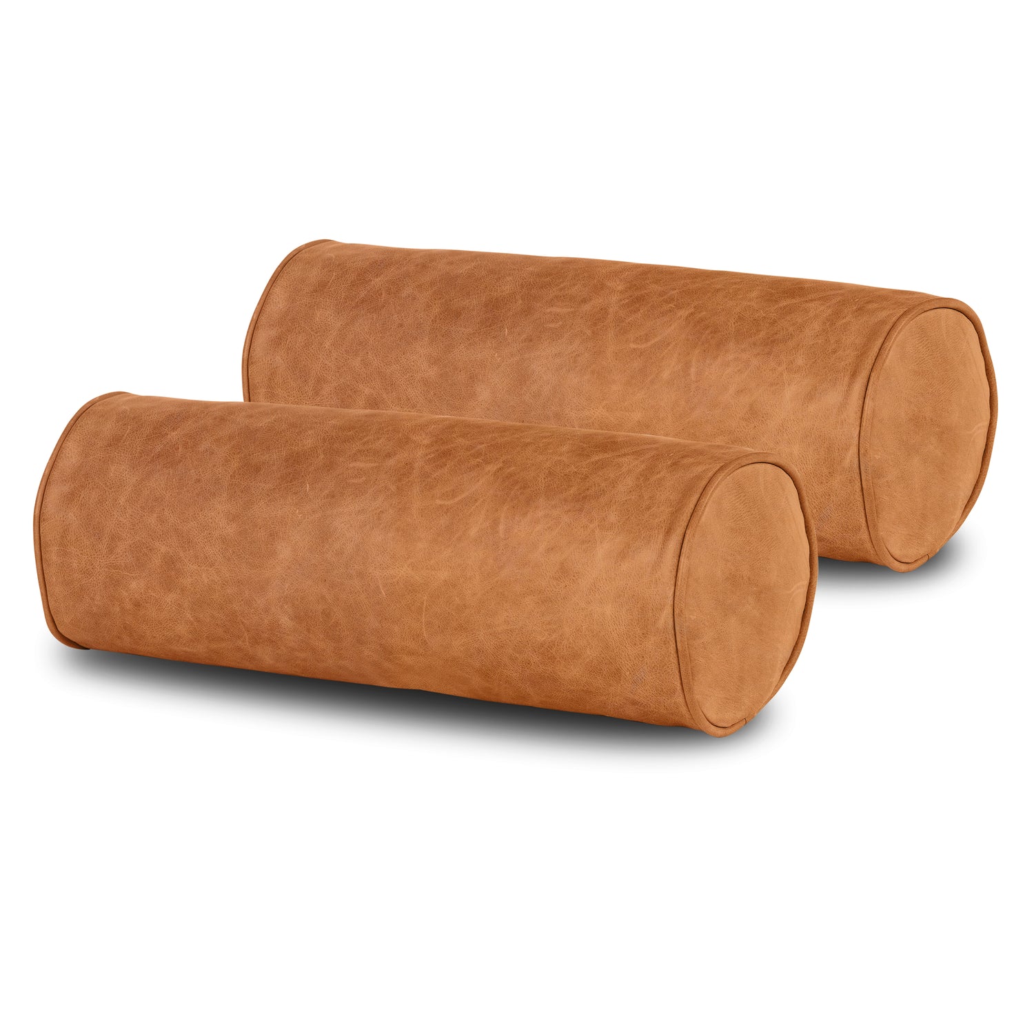 Napa Leather Bolster Pillow Set | Cognac Tan 