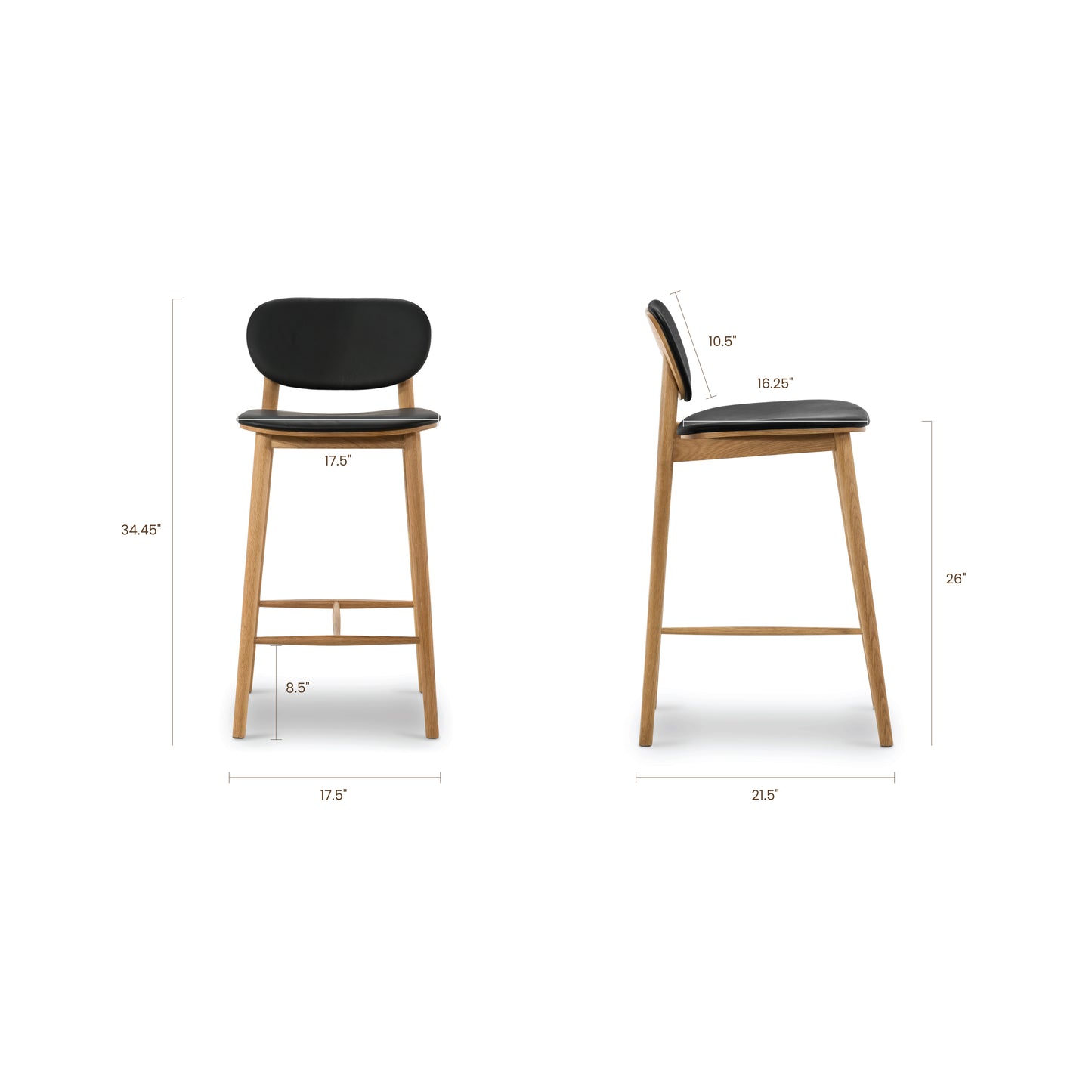 Bonato Leather Counter Stool | Black/Oak
