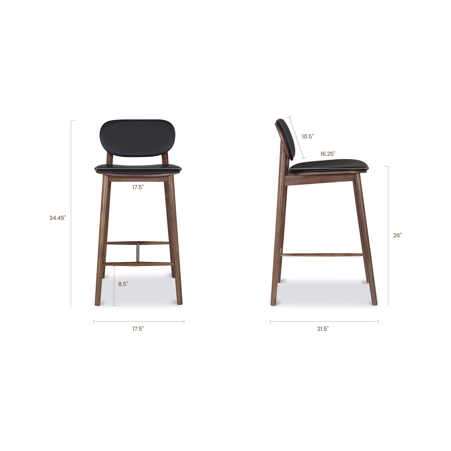 Bonato Leather Counter Stool | Black/Walnut 