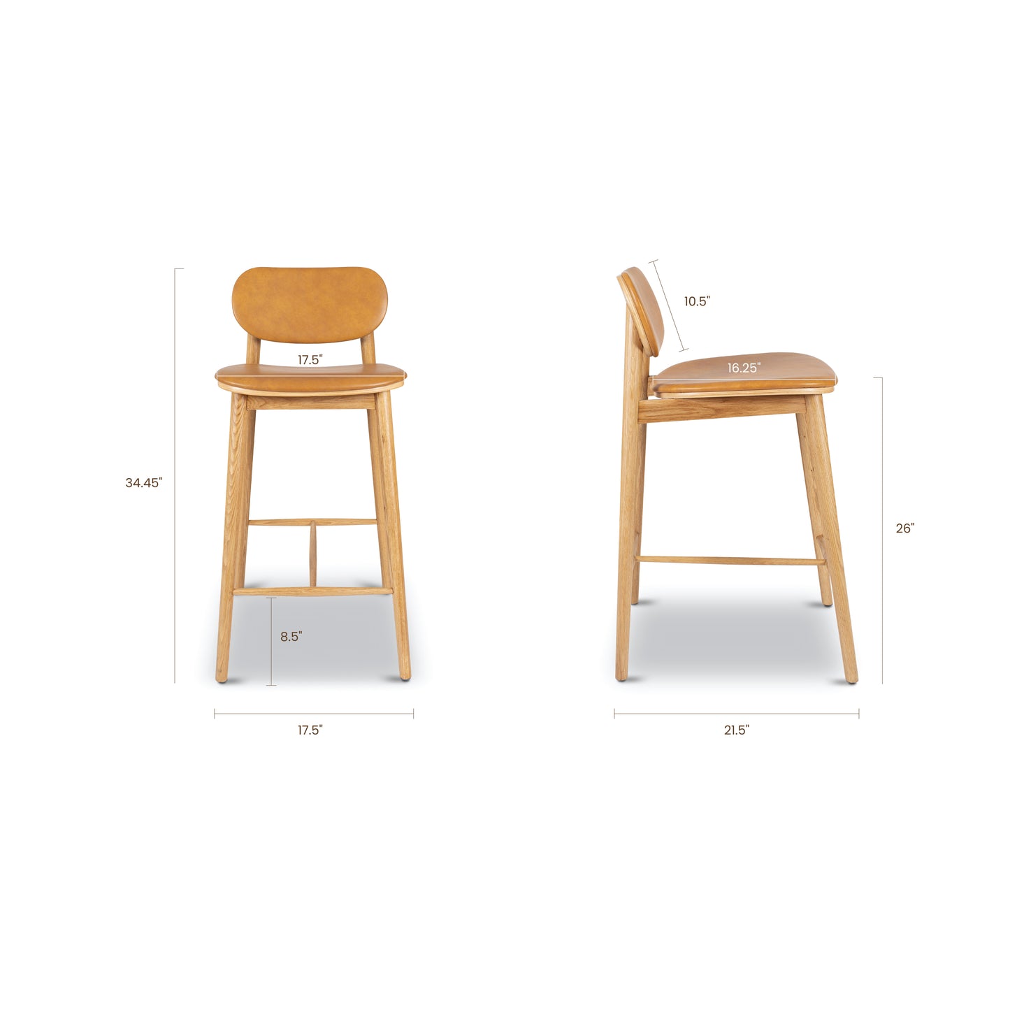 Bonato Leather Counter Stool | Caramel Tan/Oak
