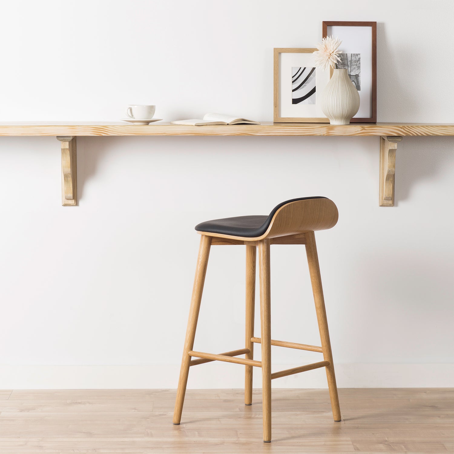Notello Leather Counter Stool | Black/Oak lifestyle_image