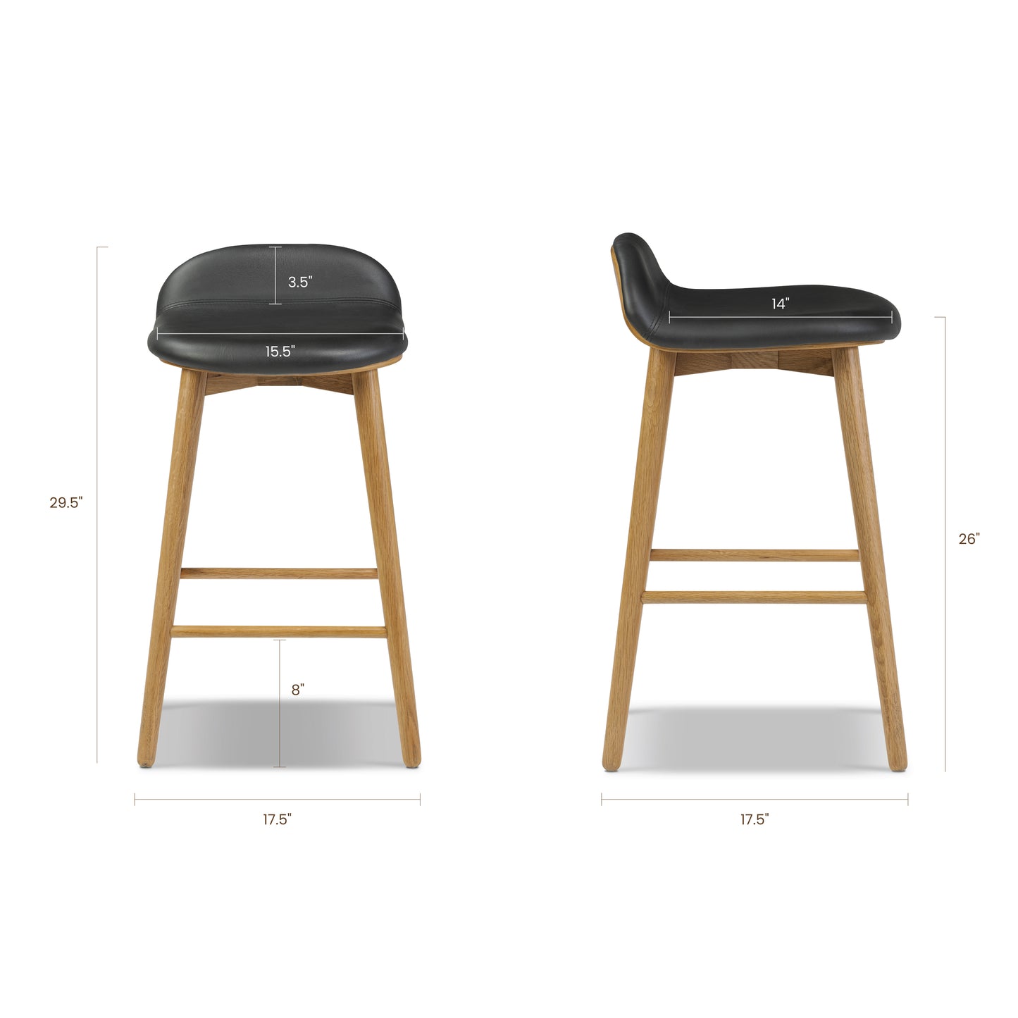 Notello Leather Counter Stool | Black/Oak