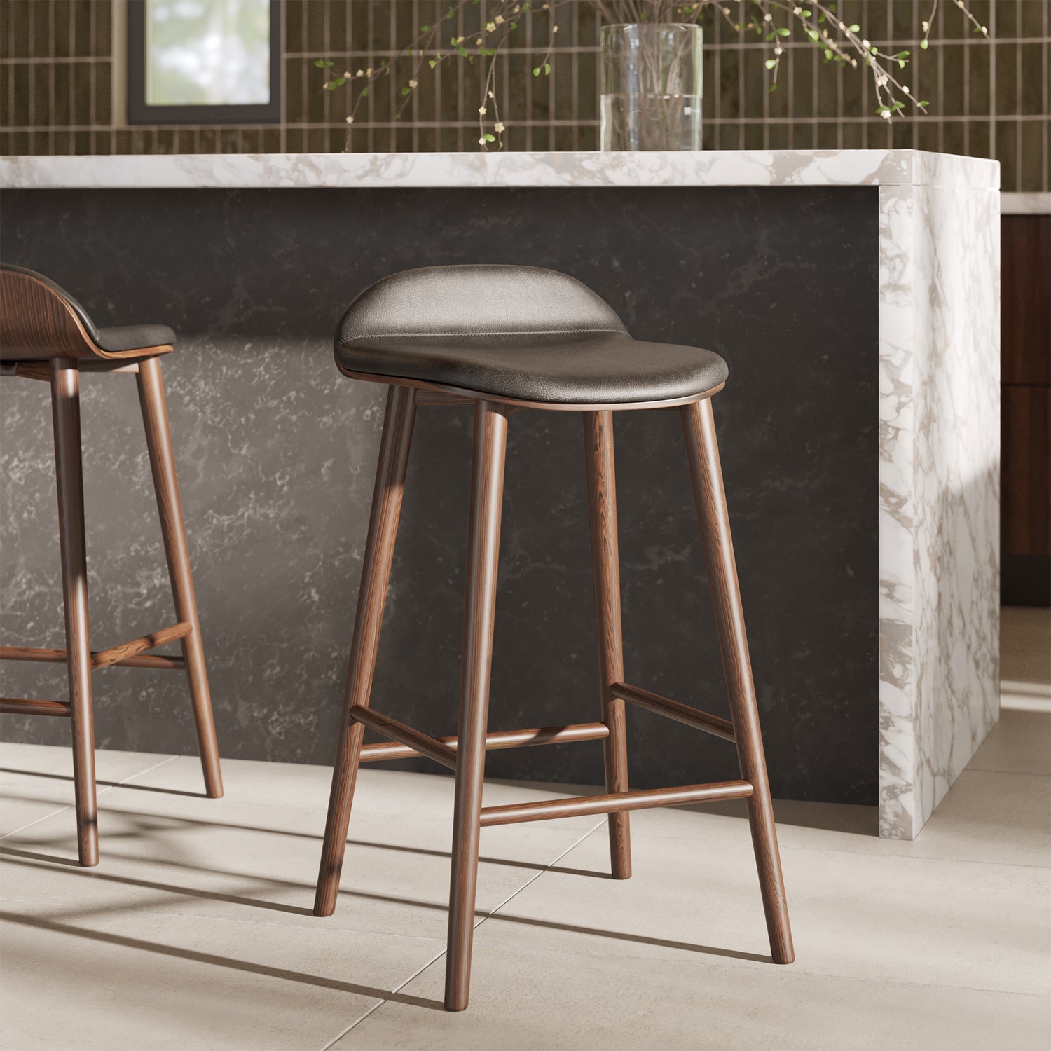 Notello Leather Counter Stool | Black/Walnut lifestyle_image
