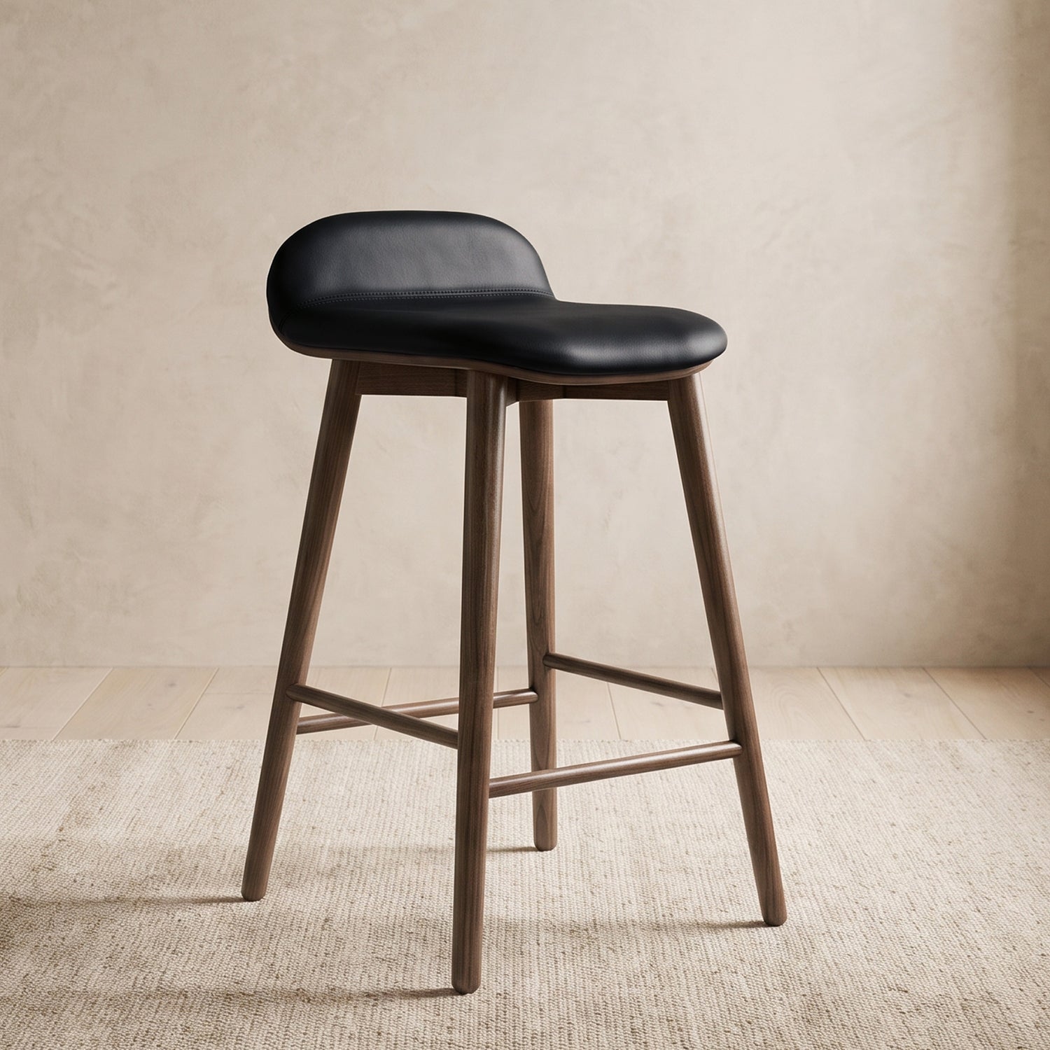 Notello Leather Counter Stool | Black/Walnut lifestyle_image