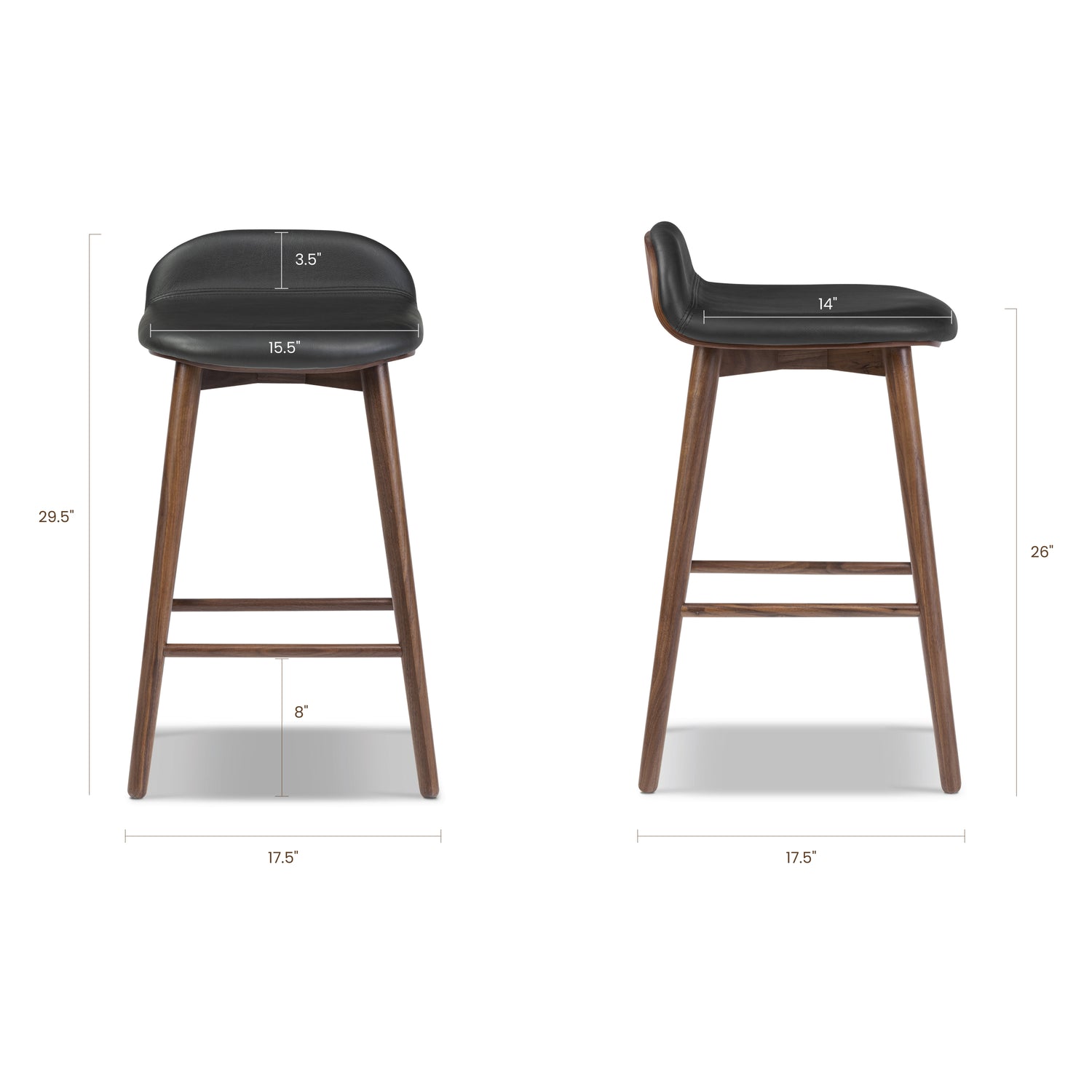 Notello Leather Counter Stool | Black/Walnut 