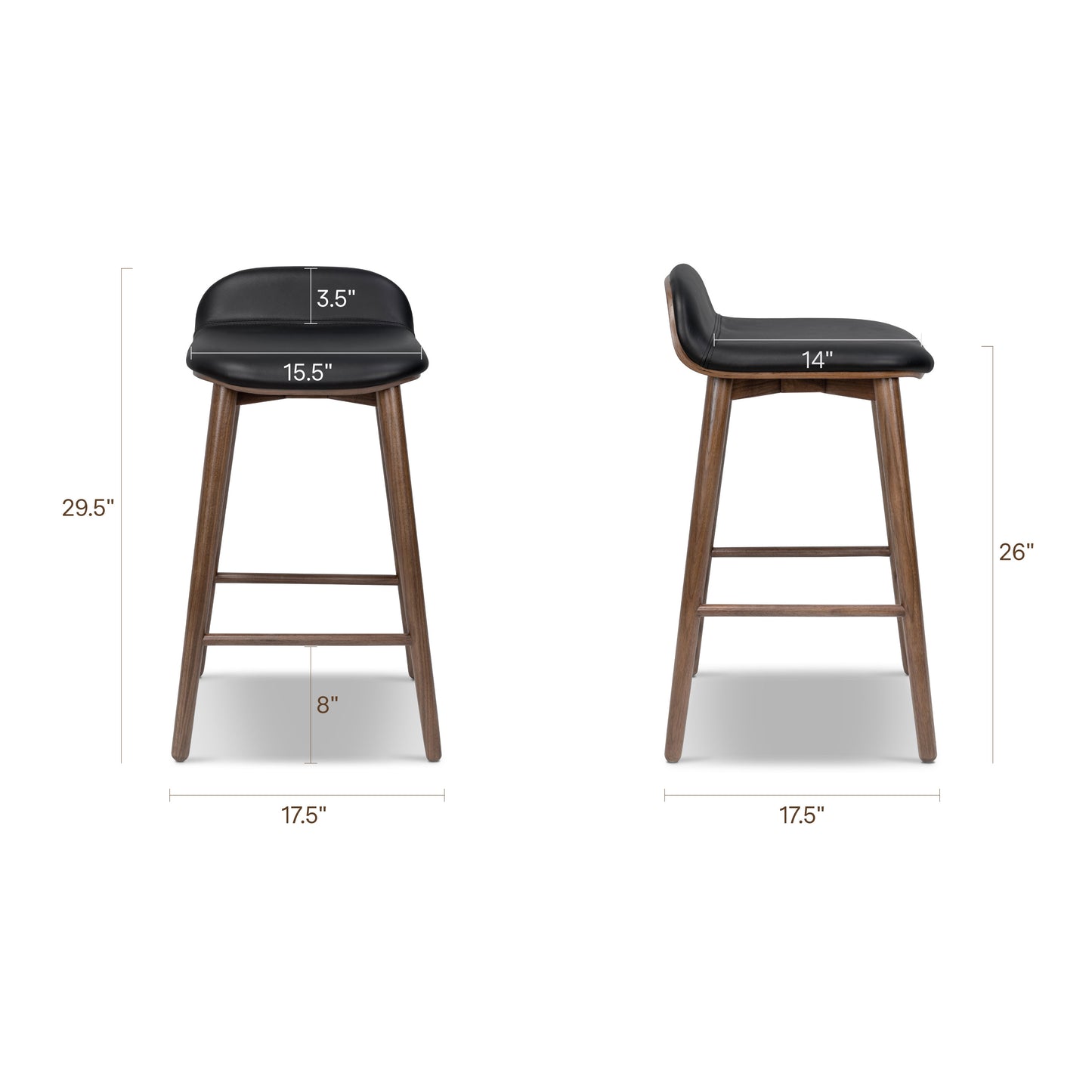Notello Leather Counter Stool | Black/Walnut