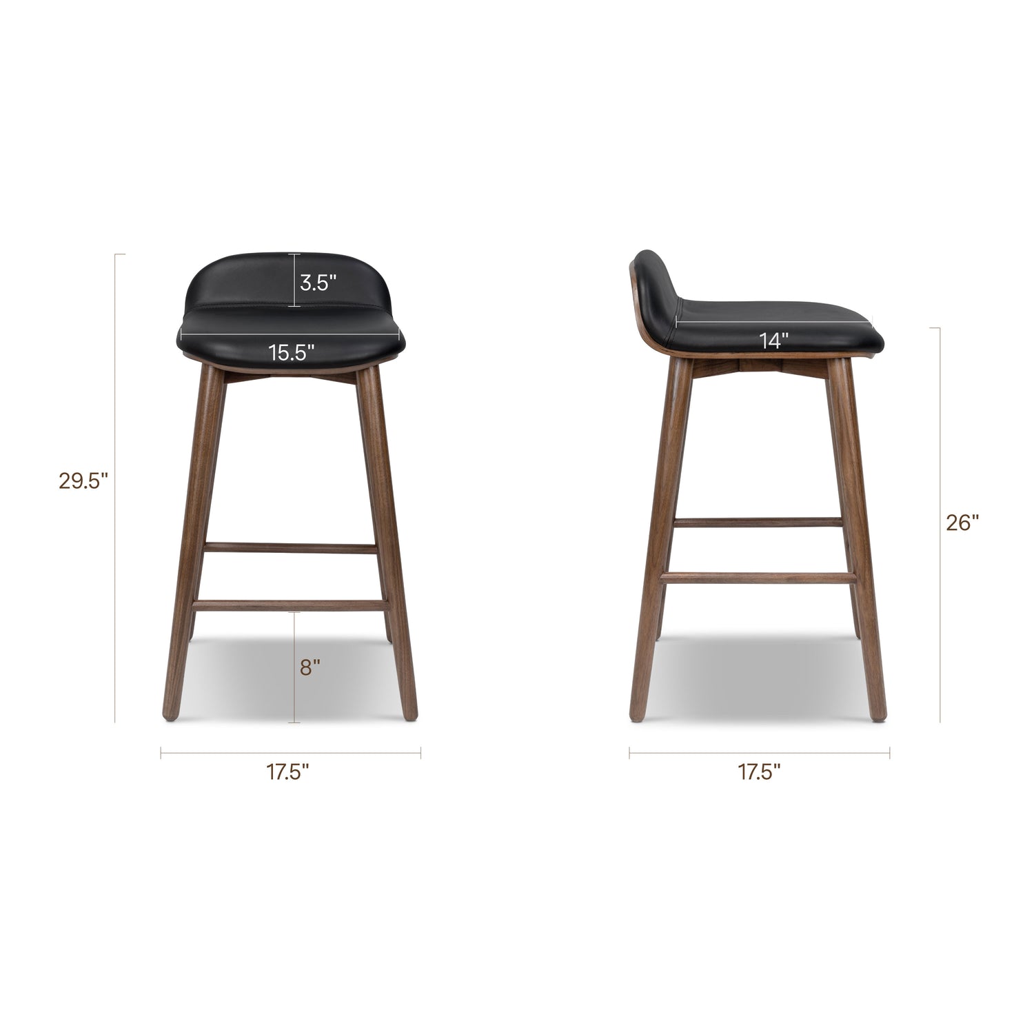 Notello Leather Counter Stool | Black/Walnut 